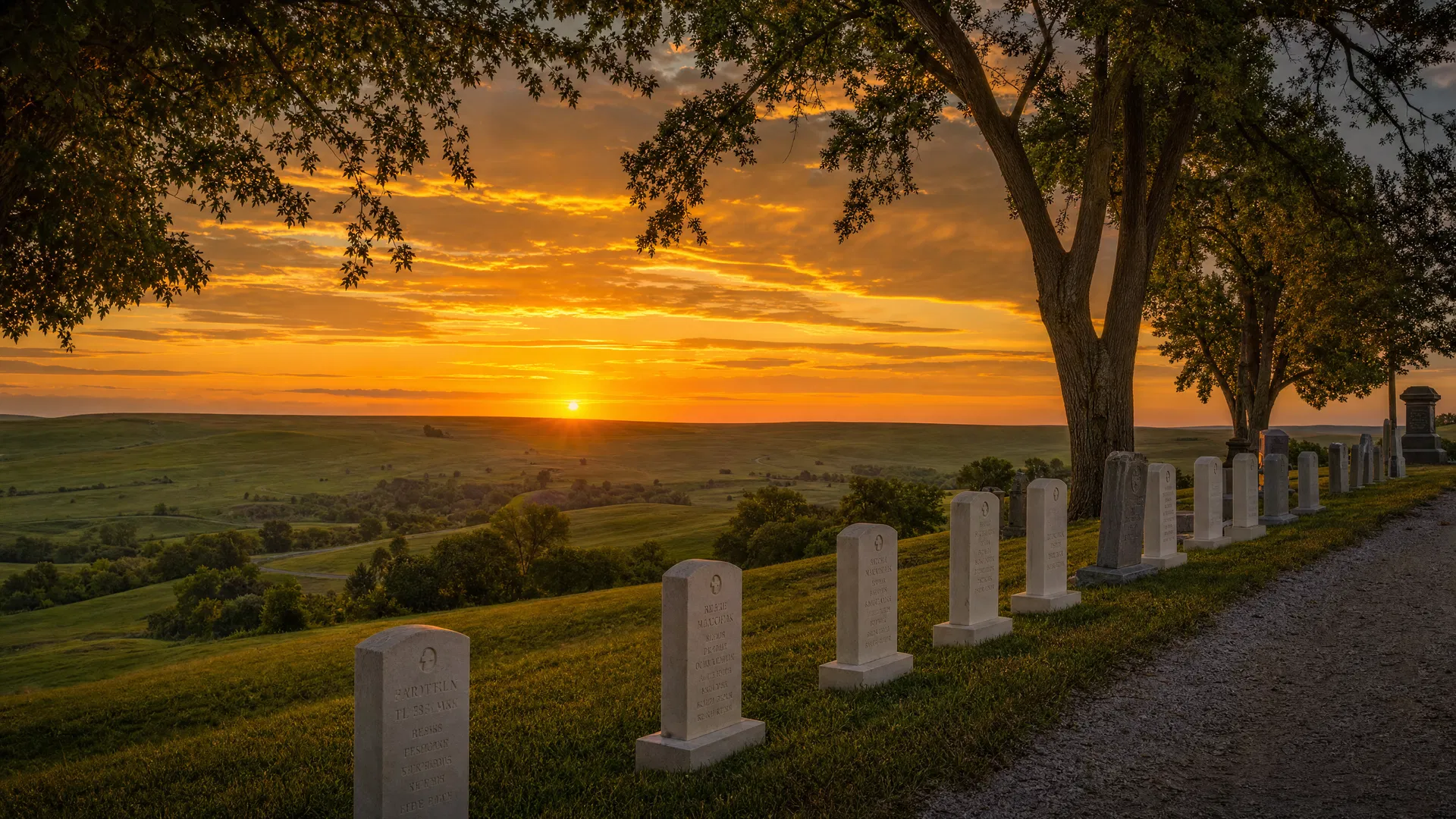 Kansas cemetery at sunset