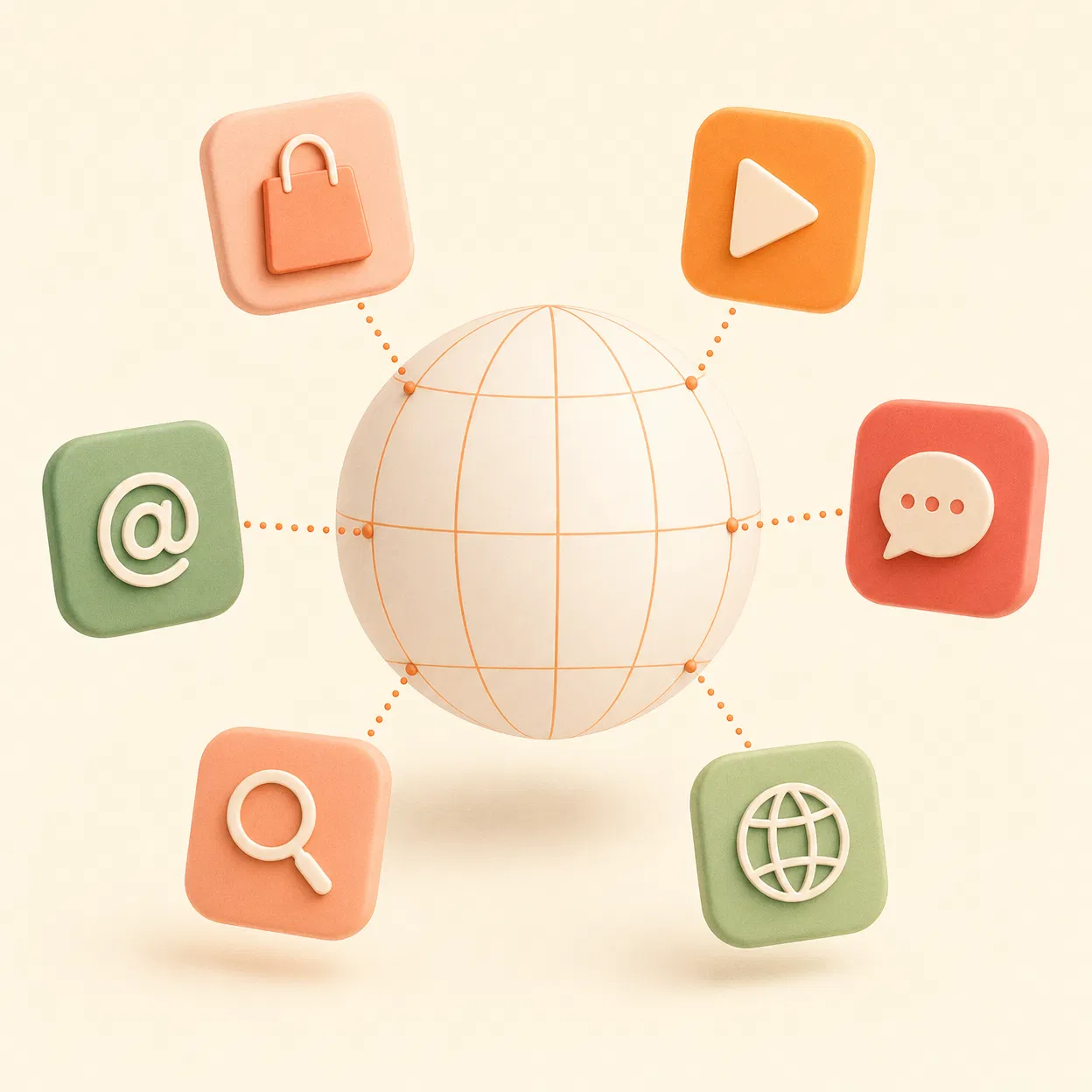 Globe surrounded by floating platform icons