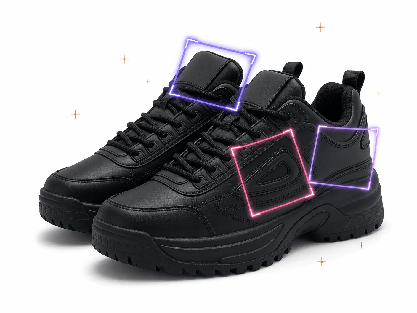 AI computer vision detecting logo placement on counterfeit sneakers