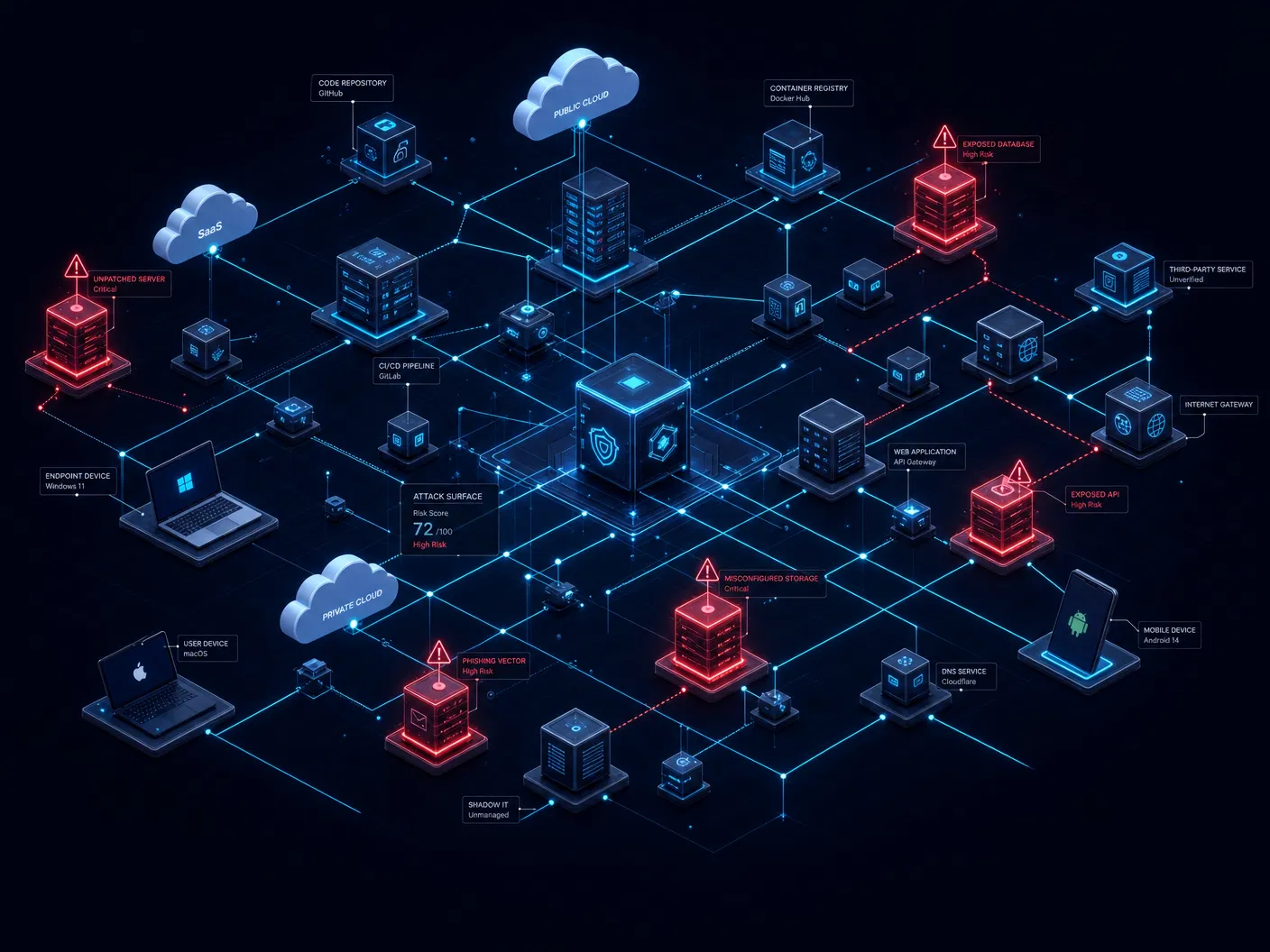 Isometric visualization of the digital attack surface