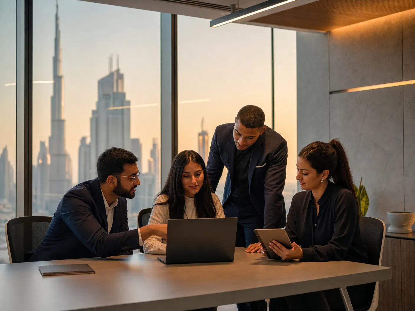 ZhenyYET team collaborating in their Dubai office