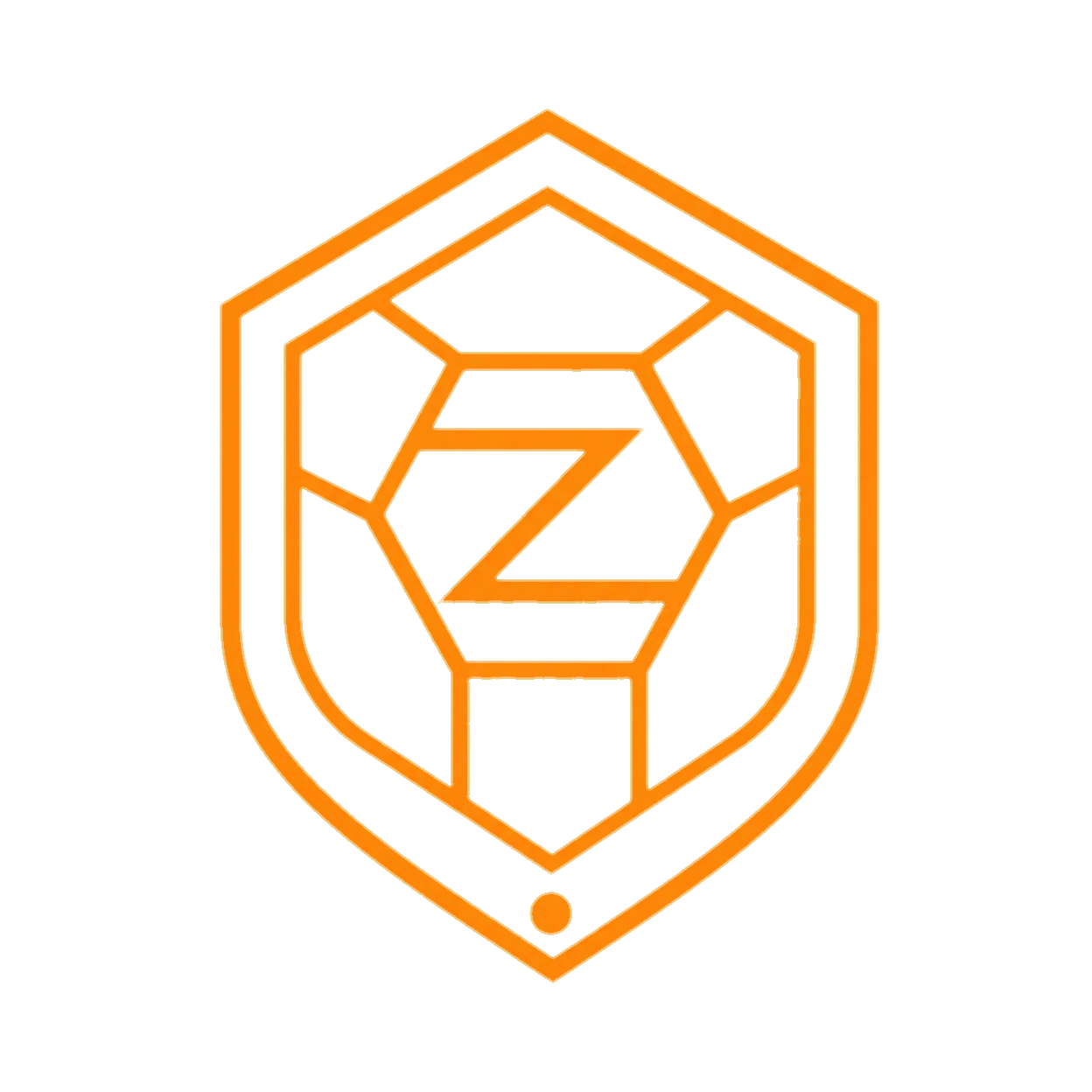 ZhenyYET cybersecurity and brand protection logo — hexagonal amber shield