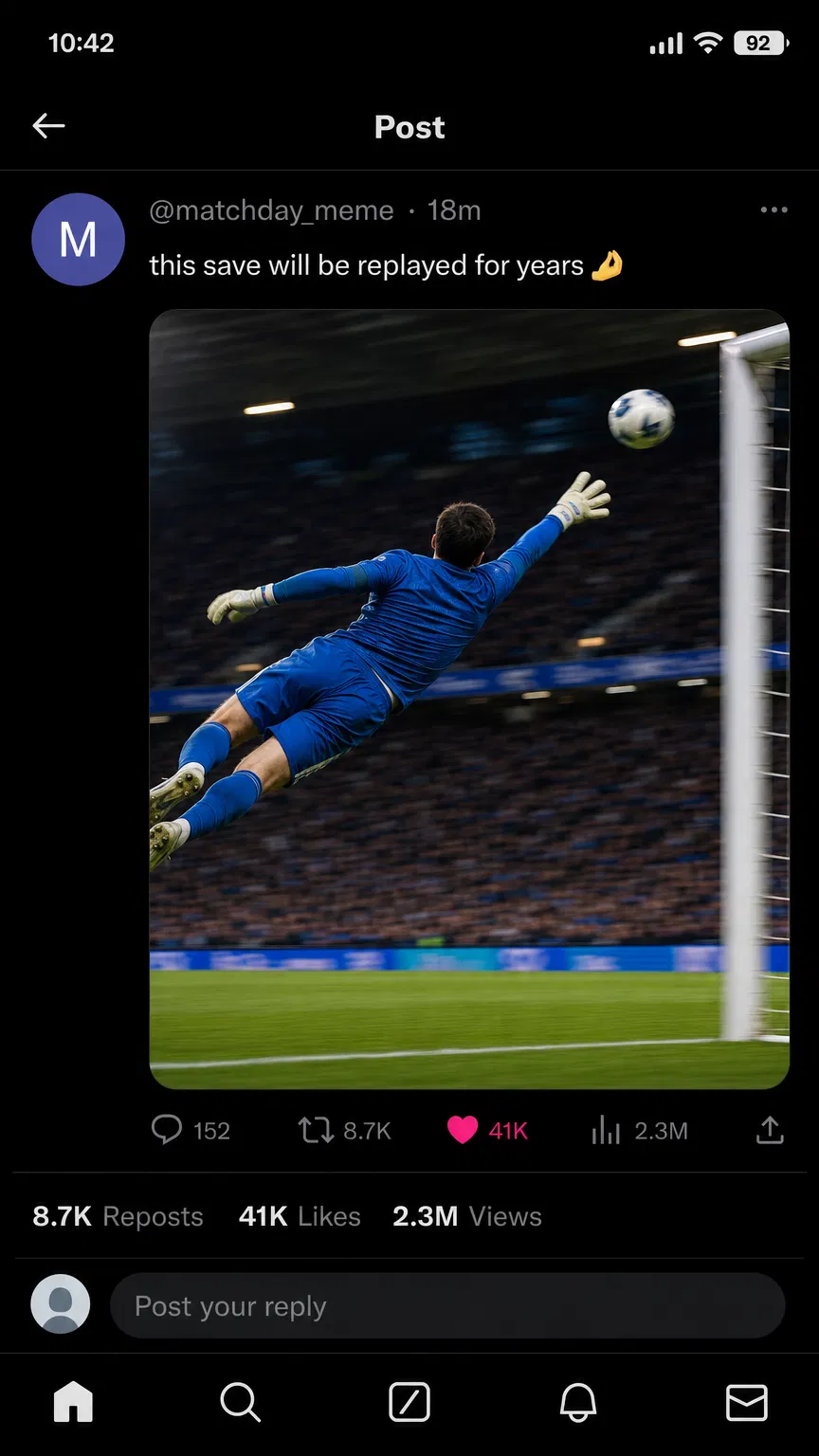 Earned post — goalkeeper save
