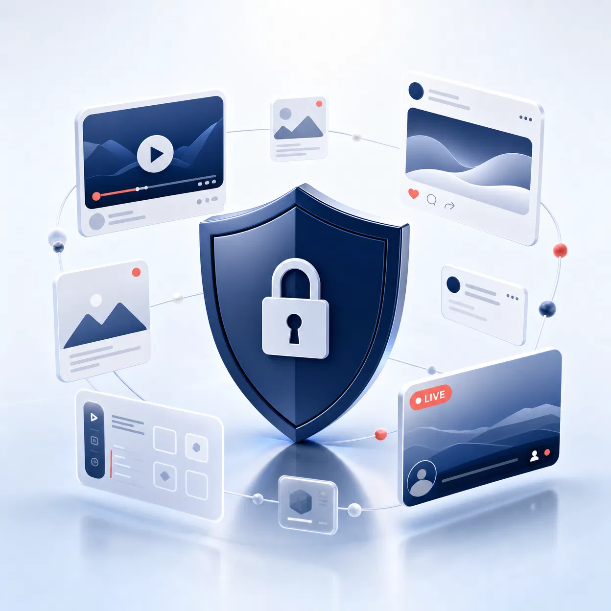 Abstract shield illustration representing live sports content protection on the FEESZ platform.