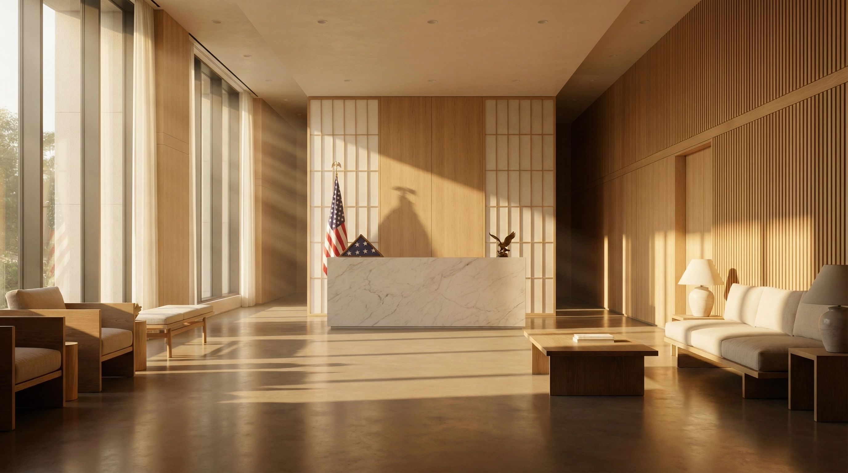 Federal Office Lobby — Japandi Minimalist