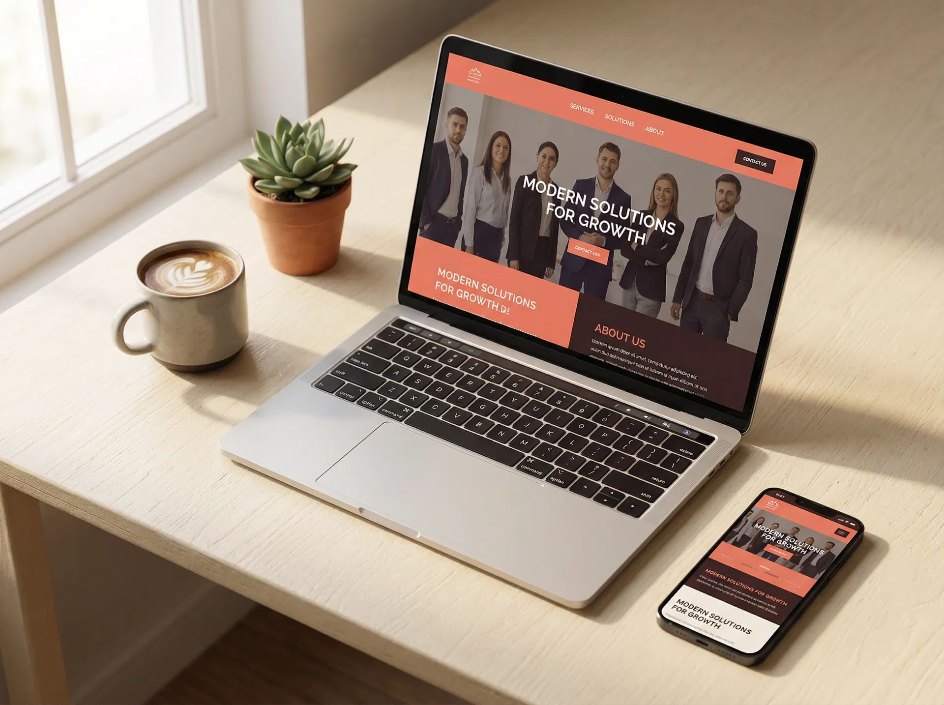 Web design on laptop and mobile