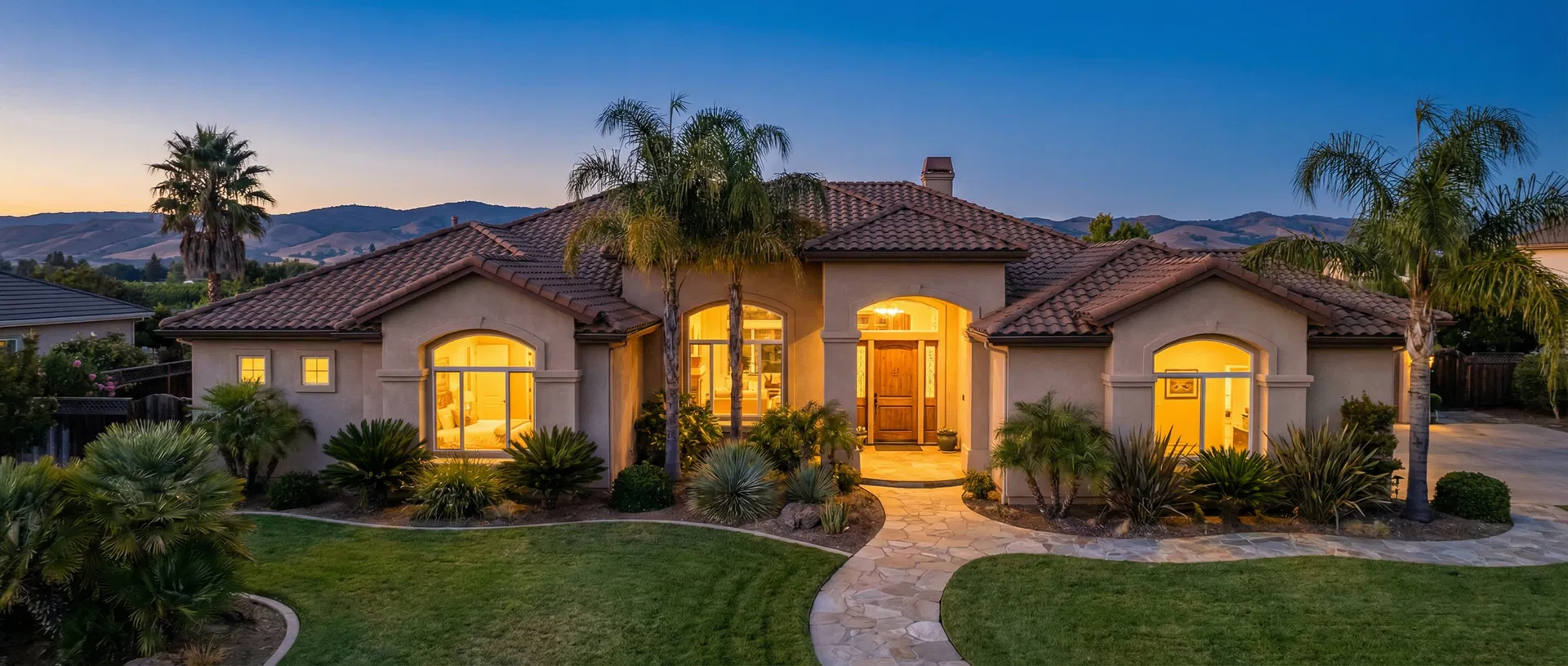 Beautiful California home at twilight