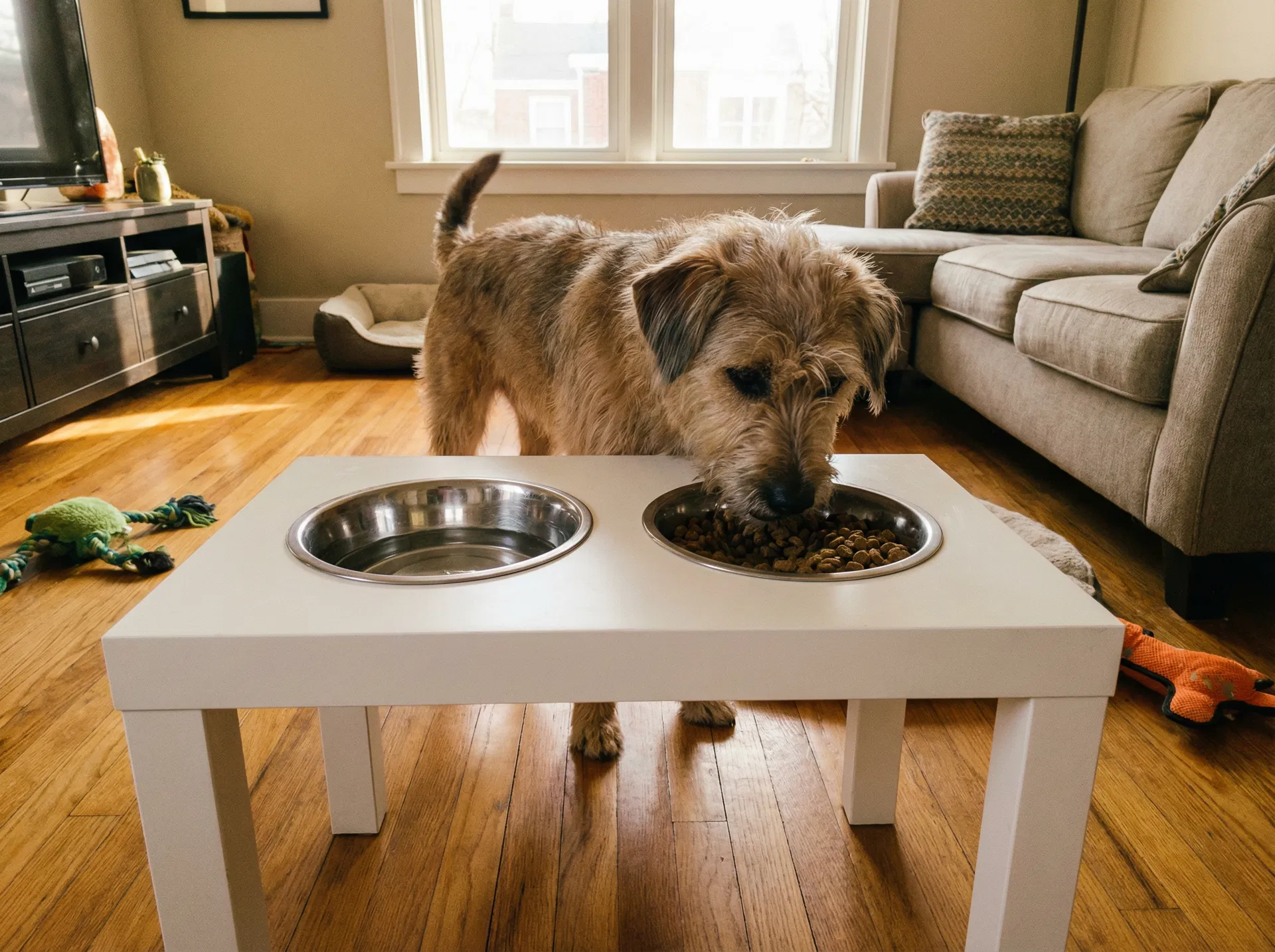 Después: Mesa LACK como Comedero Elevado para Perros: El Hack Más Fácil de IKEA [5 Minutos]