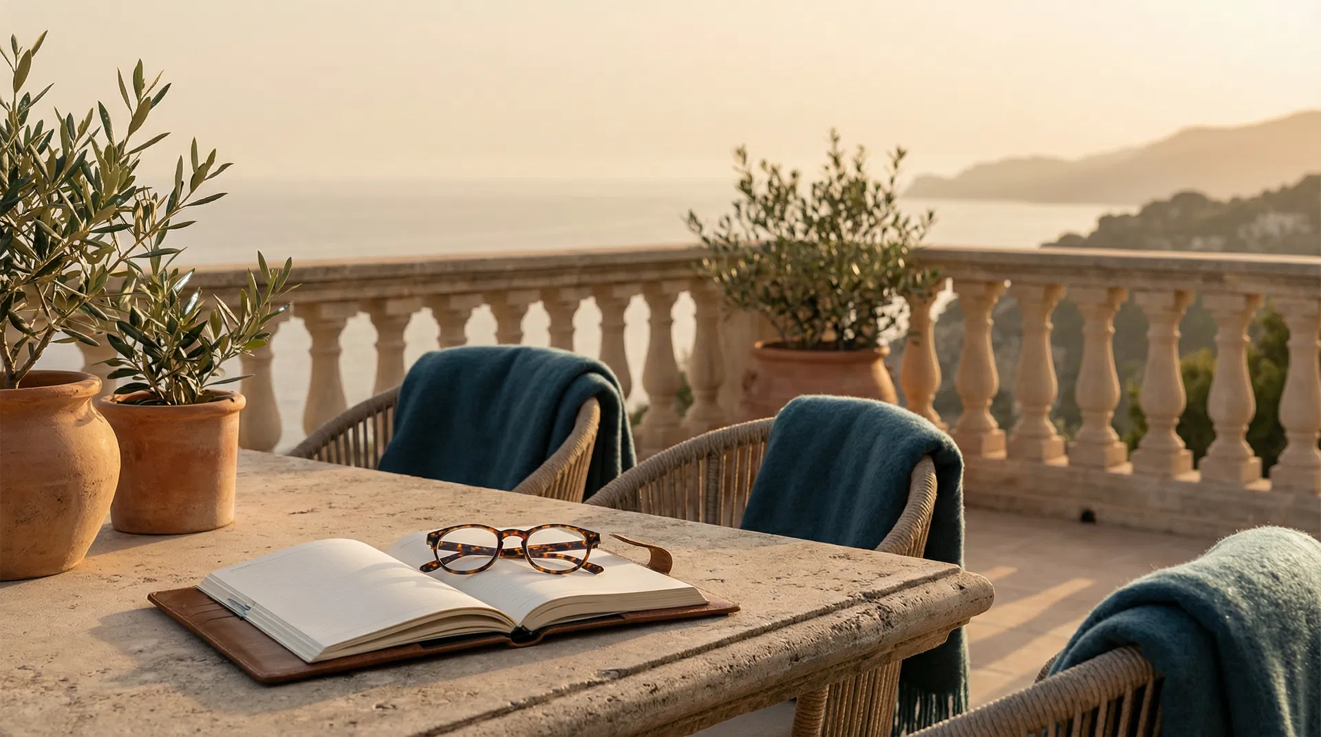 Escena serena de planificación patrimonial y jubilación a largo plazo