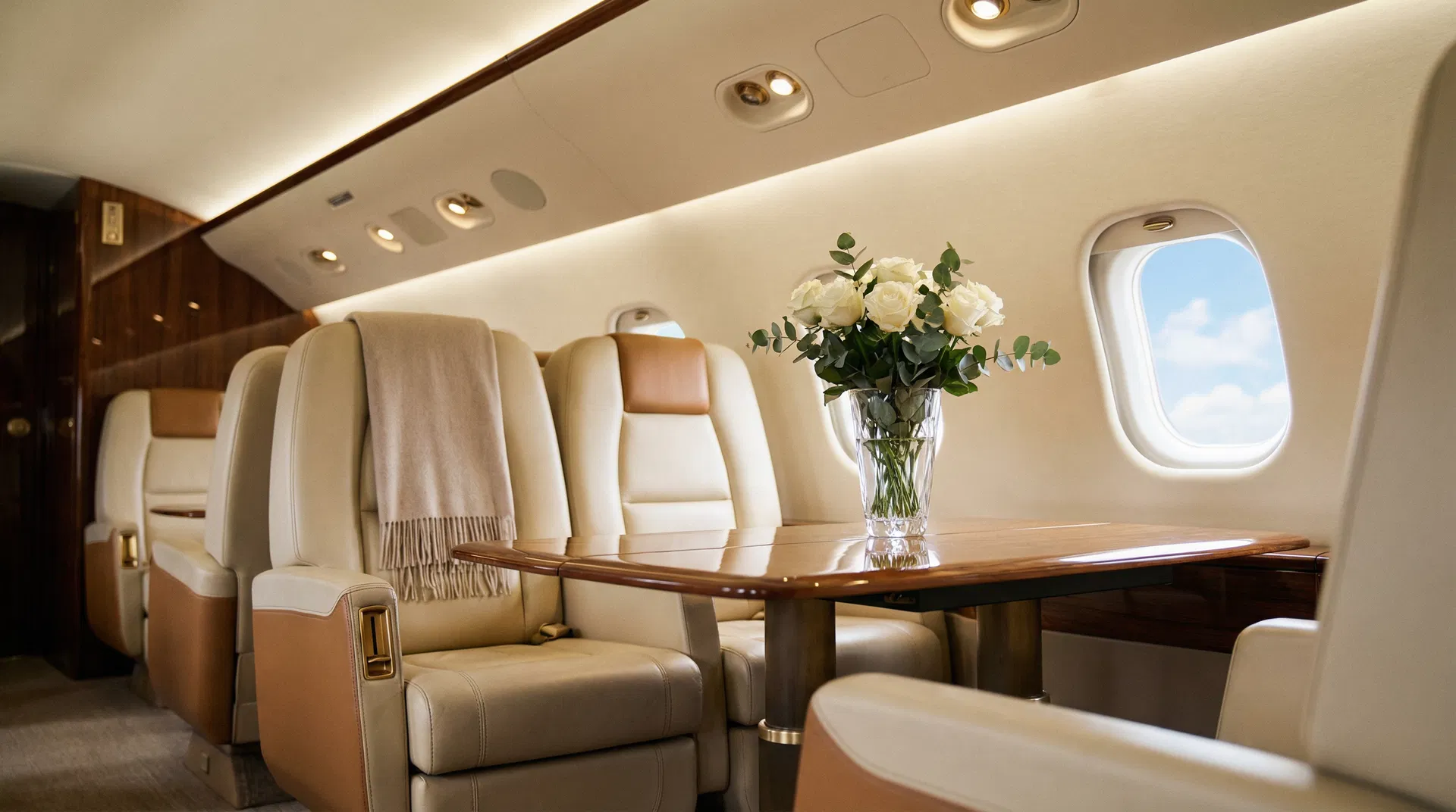 Luxury private jet cabin interior