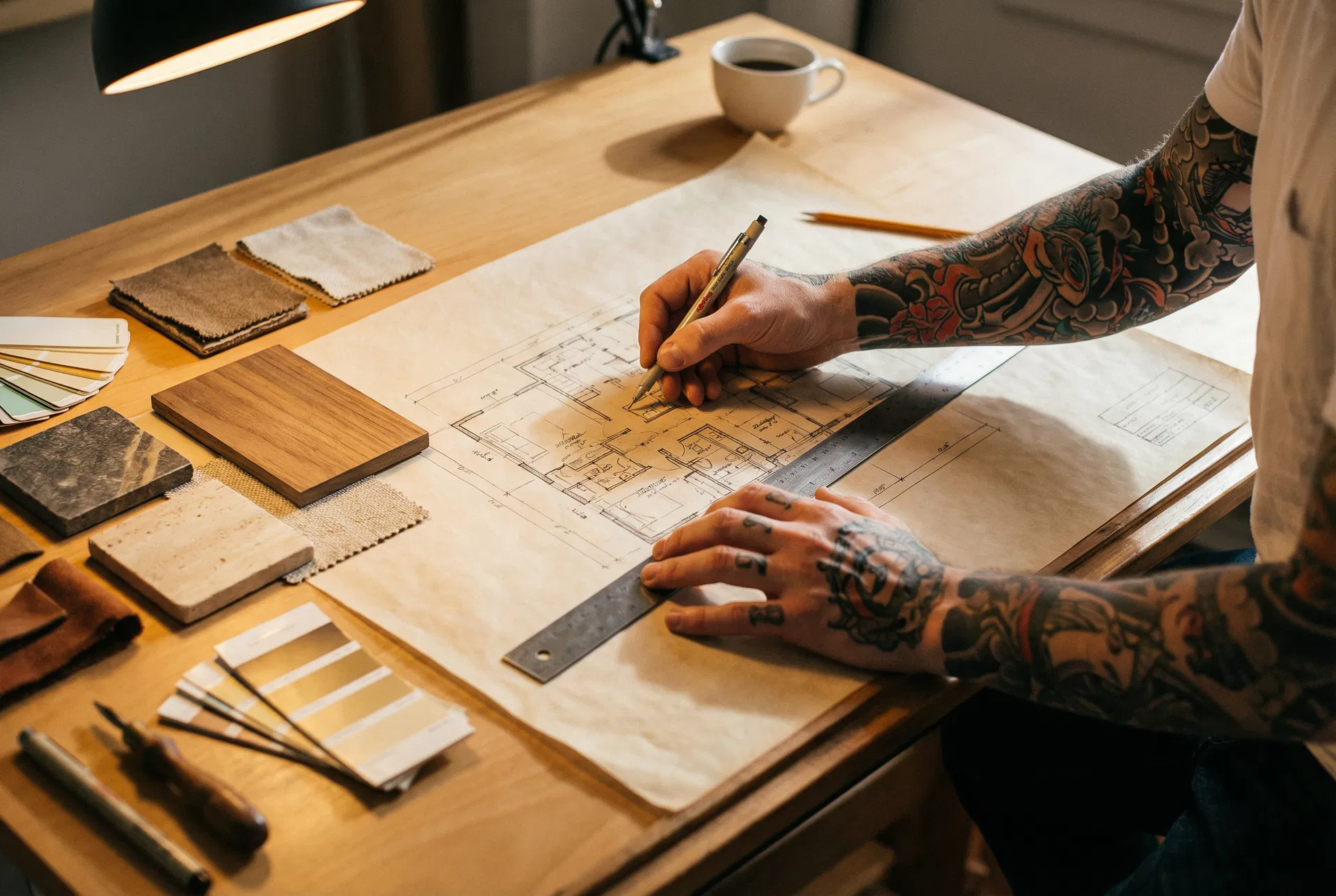 Shawn Temple working on construction plans