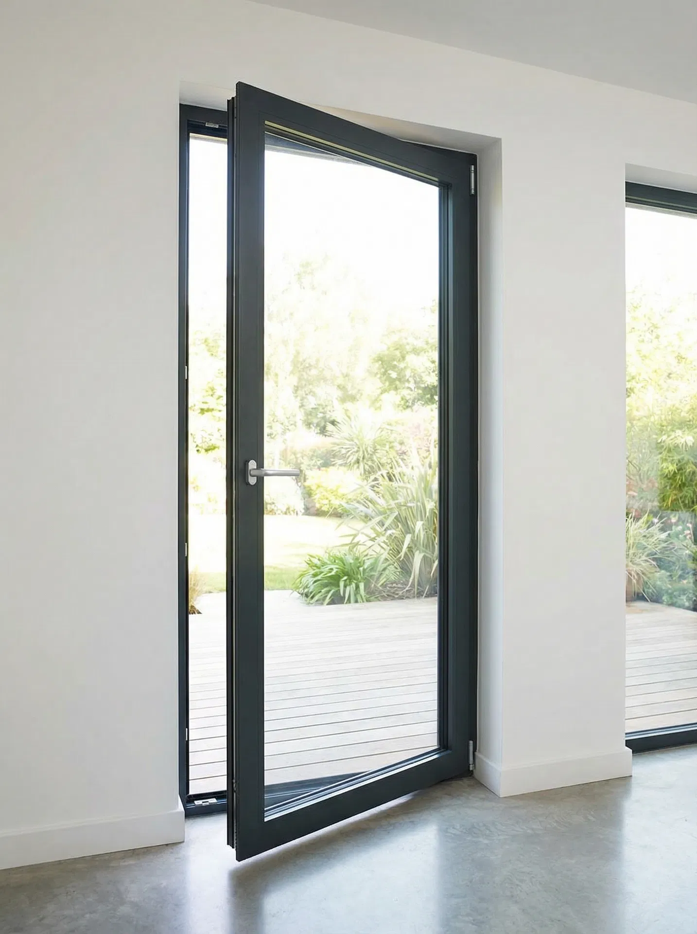 HG Hinged Door -- interior view, open to outdoor deck