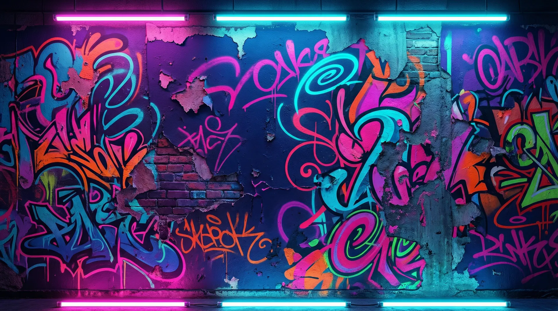 Neon graffiti wall background