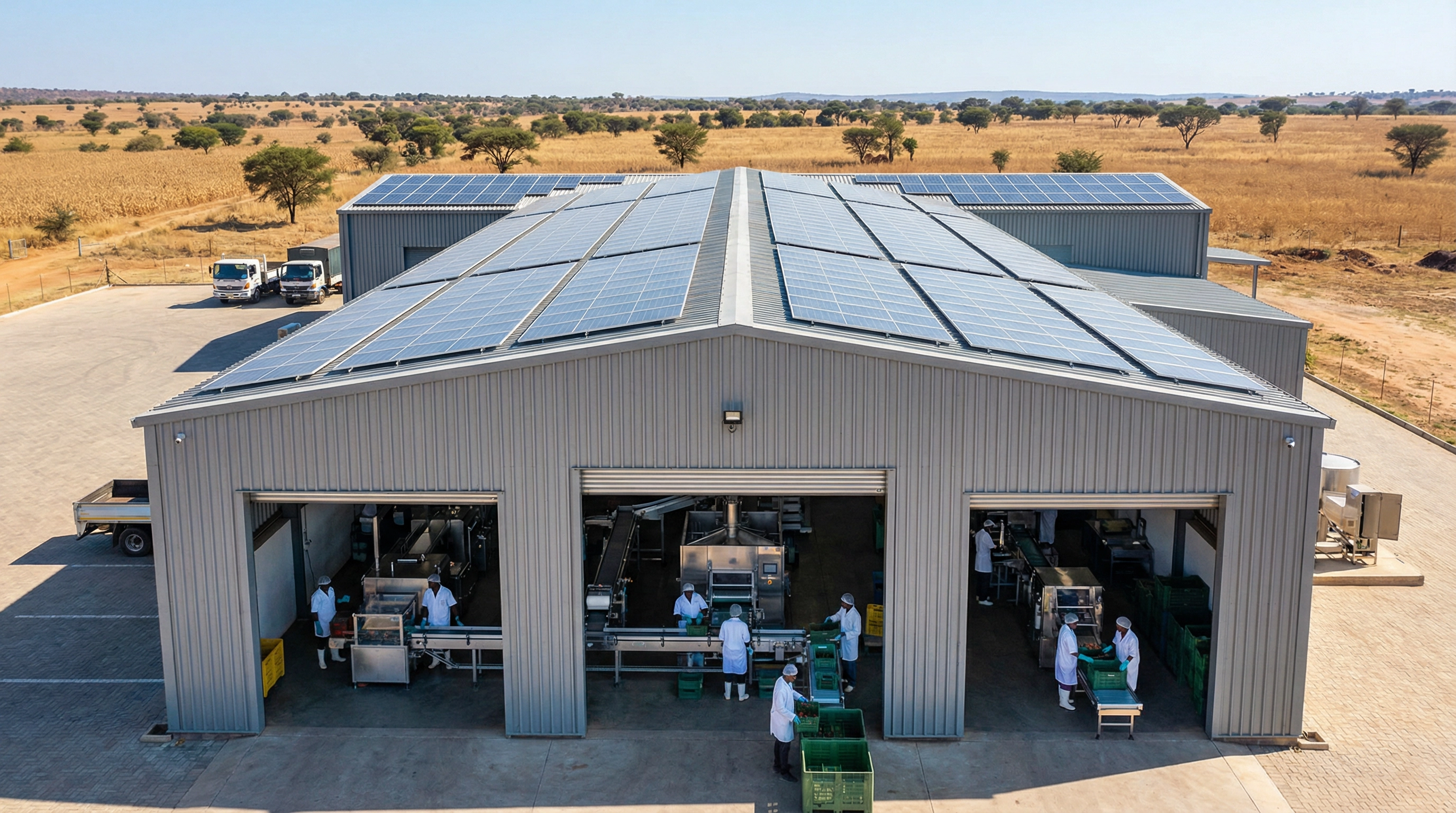 Solar-powered tomato processing facility in Zimbabwe