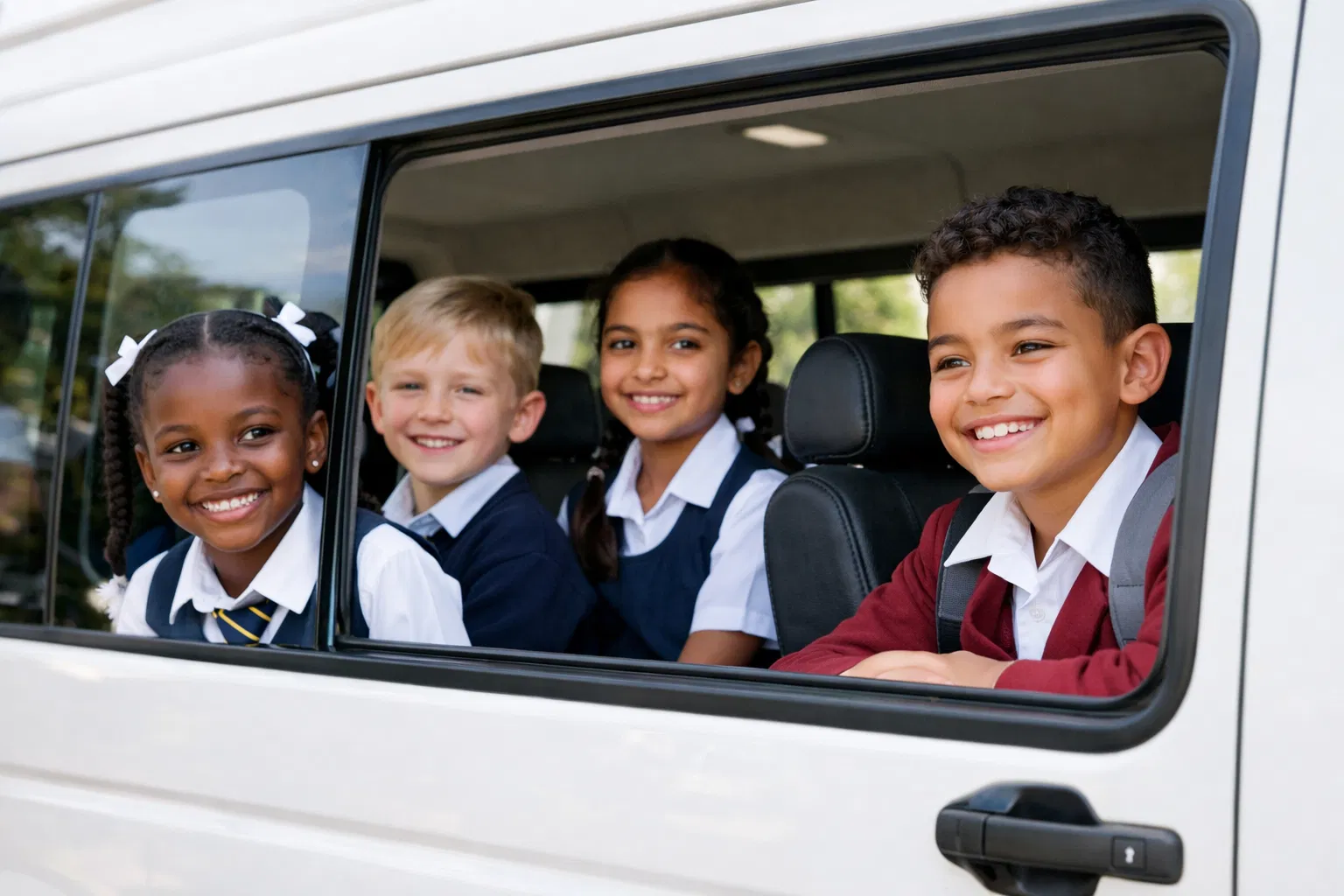 School children in modern transport
