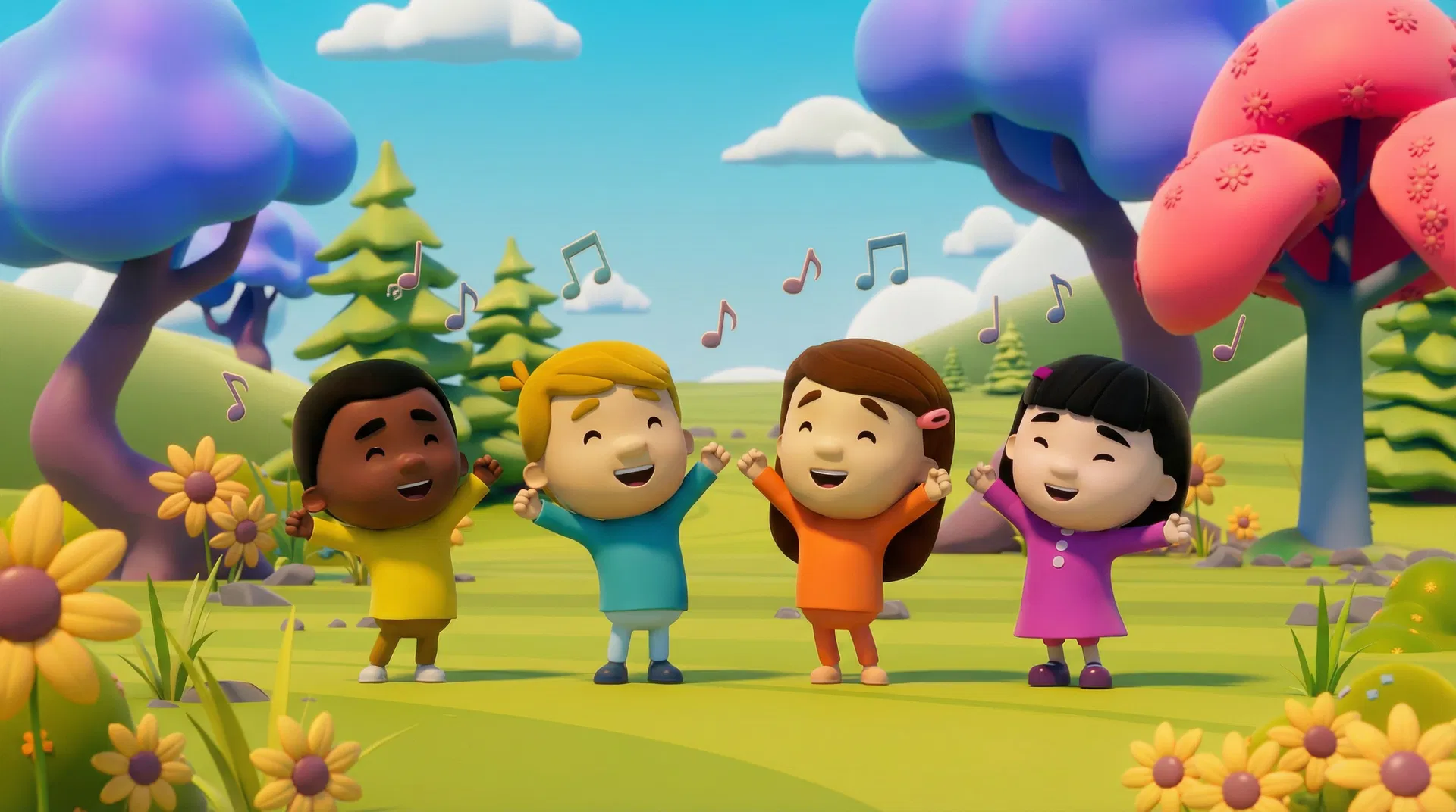 Happy children singing Christian music together