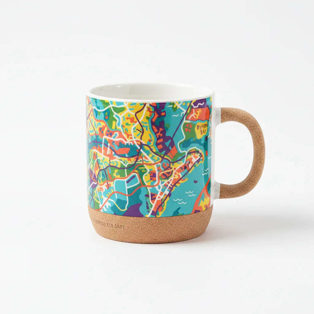 Byron Bay Map Pattern 15 oz cork bottle mug