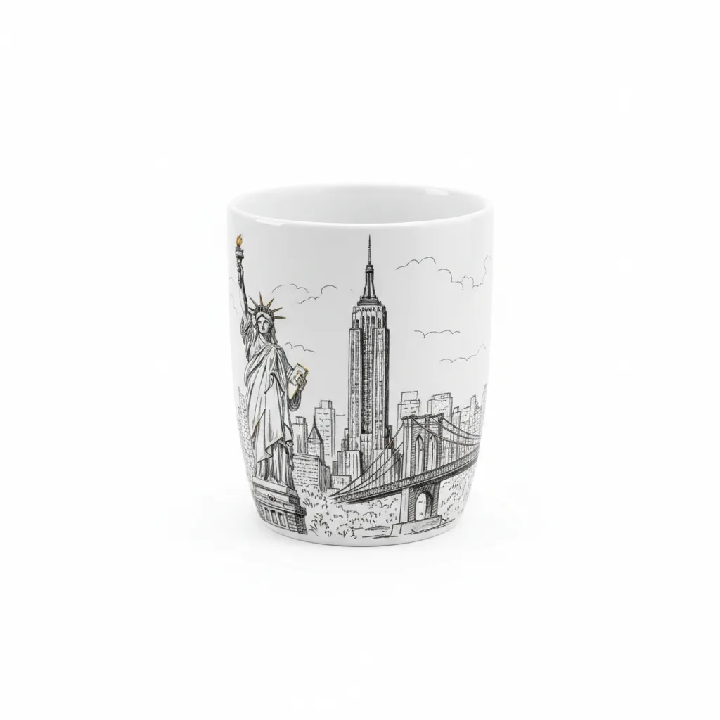 New York City Sketch Illustration 14oz Panoramic Wrap Mug