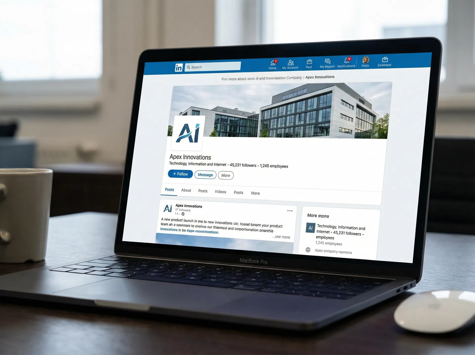 LinkedIn Company Page aberta em um laptop