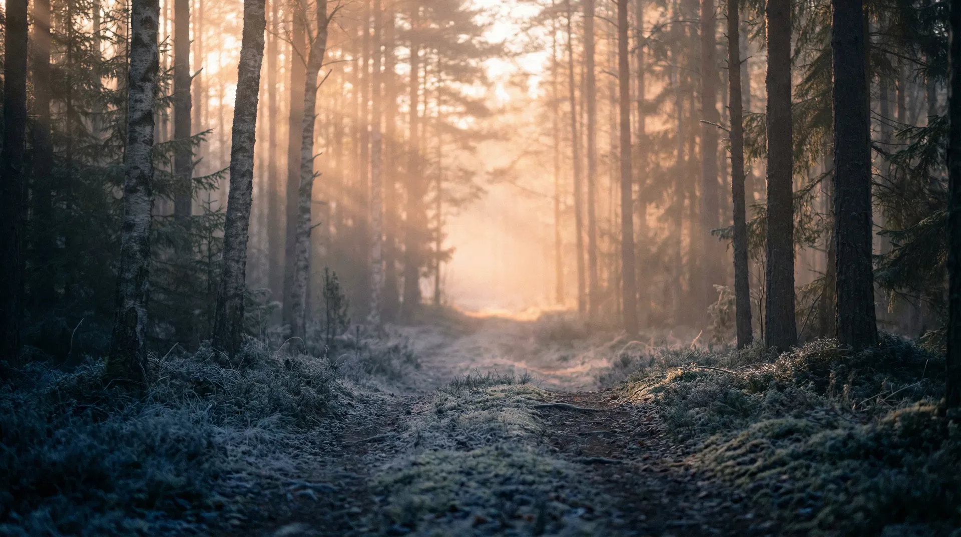 Suomalainen metsäpolku aamunkoitossa
