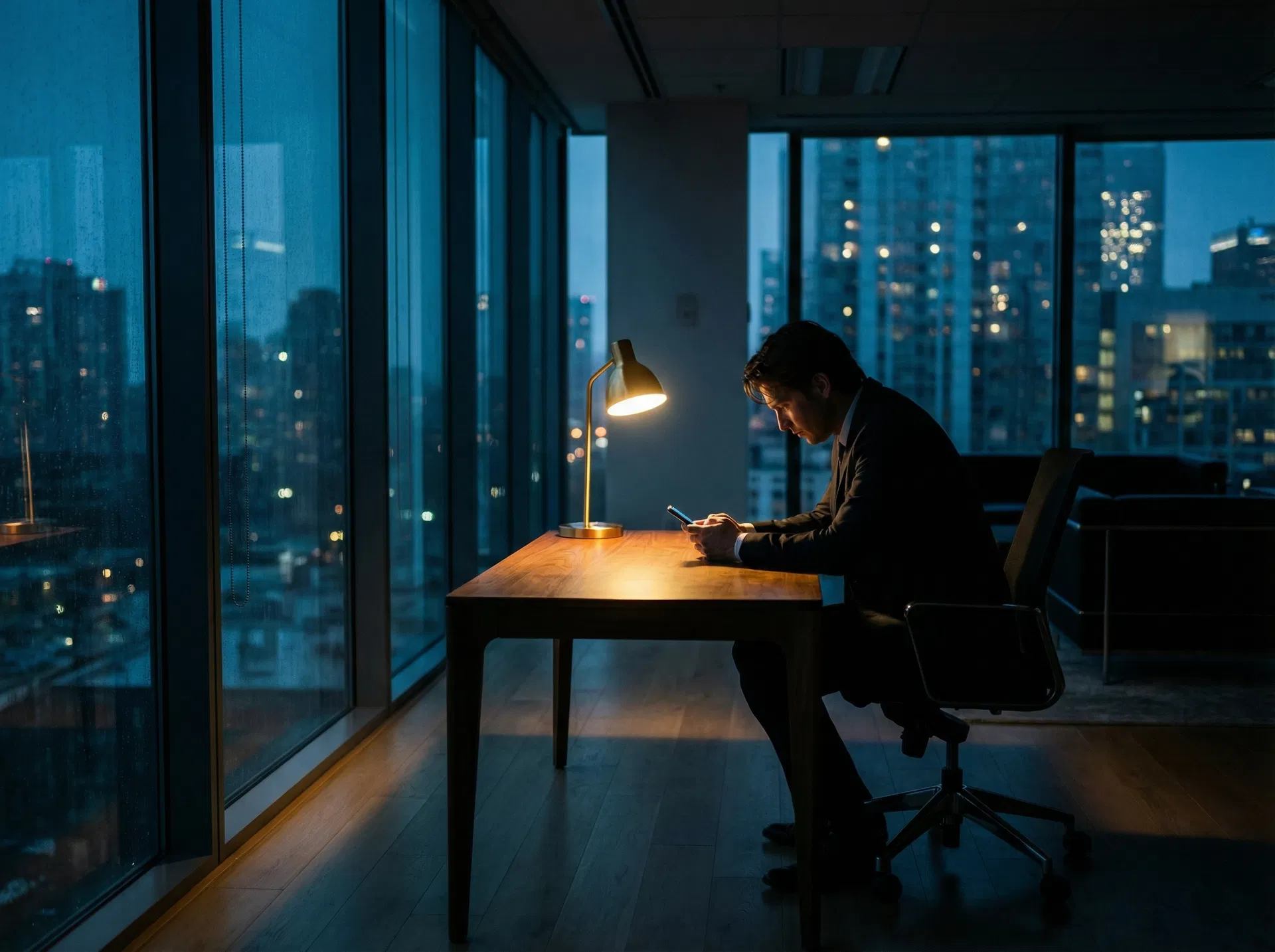 야근 후 혼자 앉아있는 직장인