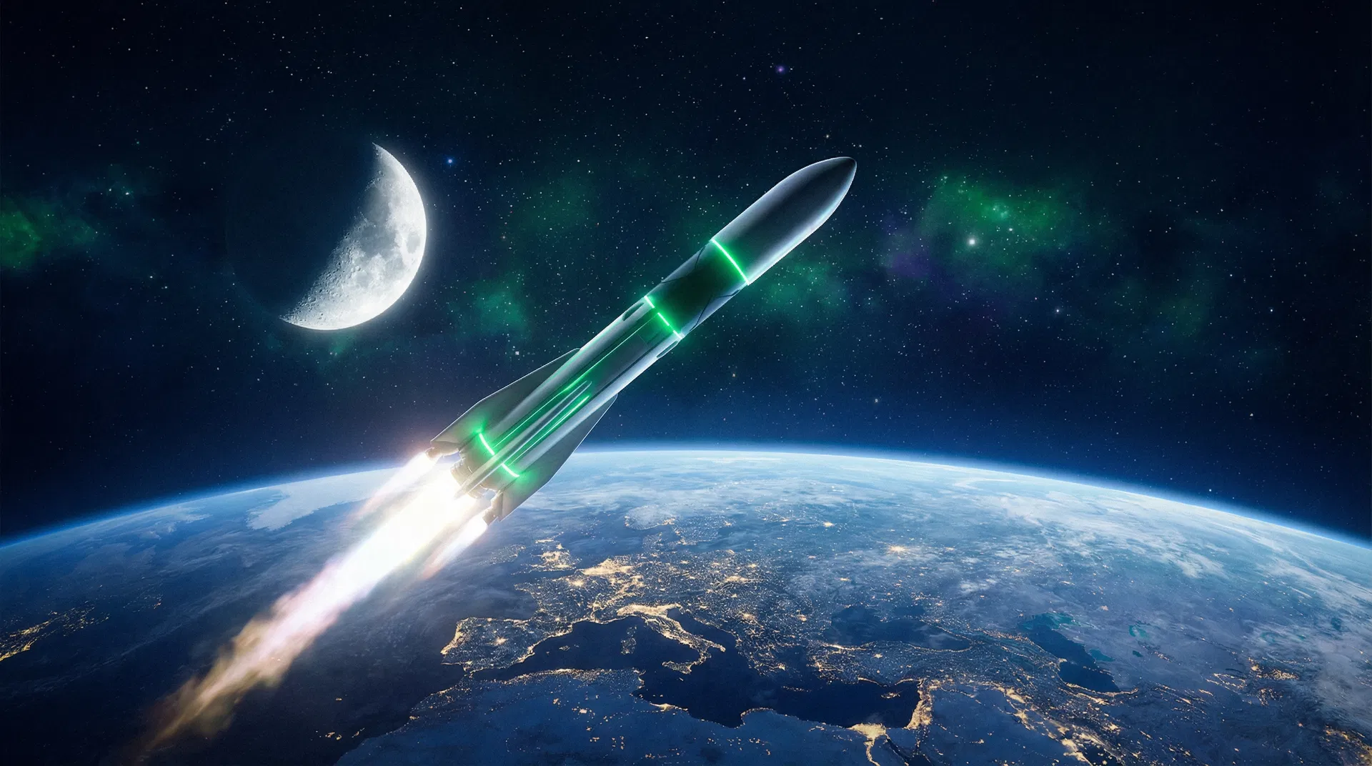 Foguete decolando rumo à Lua