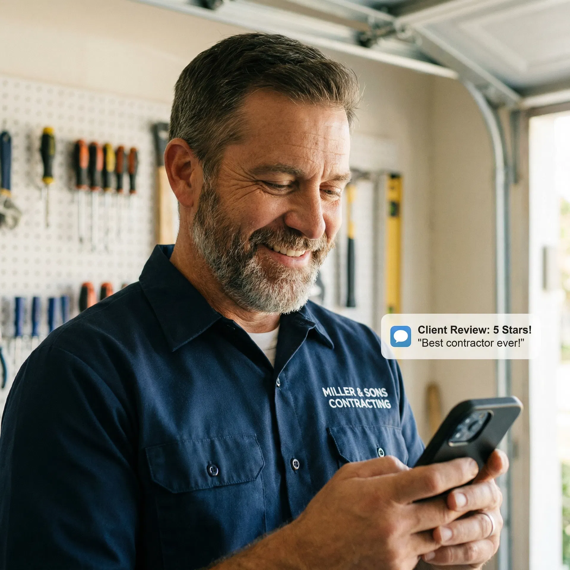 Contractor using phone with AI answering service