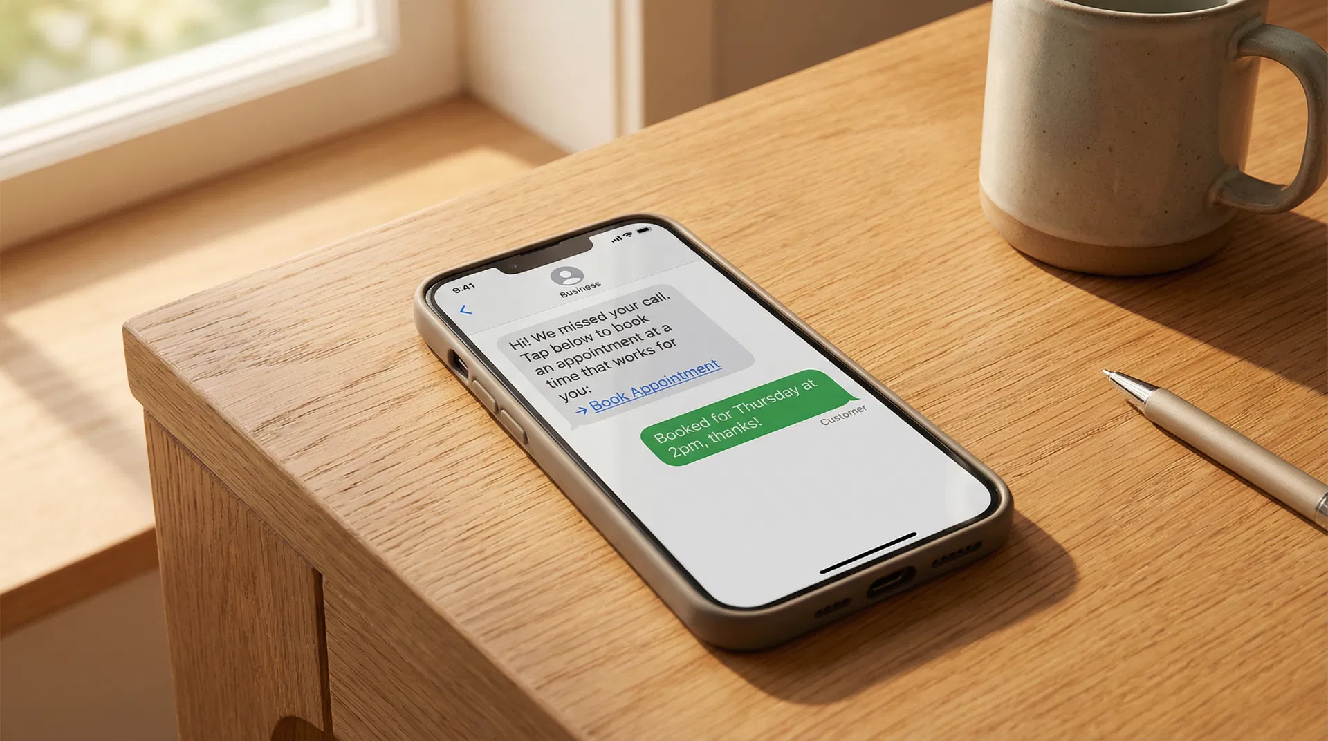Phone showing missed call text-back message