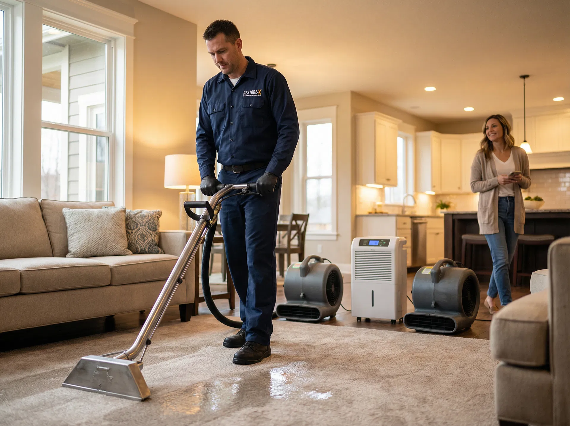 Restoration team working after hours