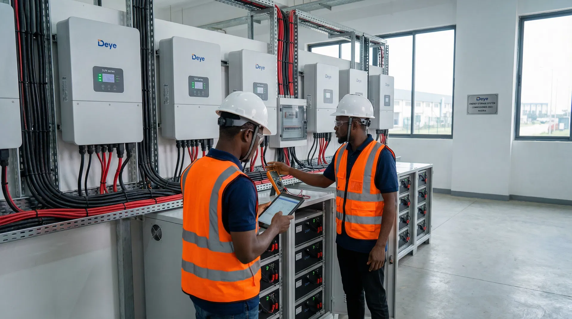 Engineers commissioning Deye inverters