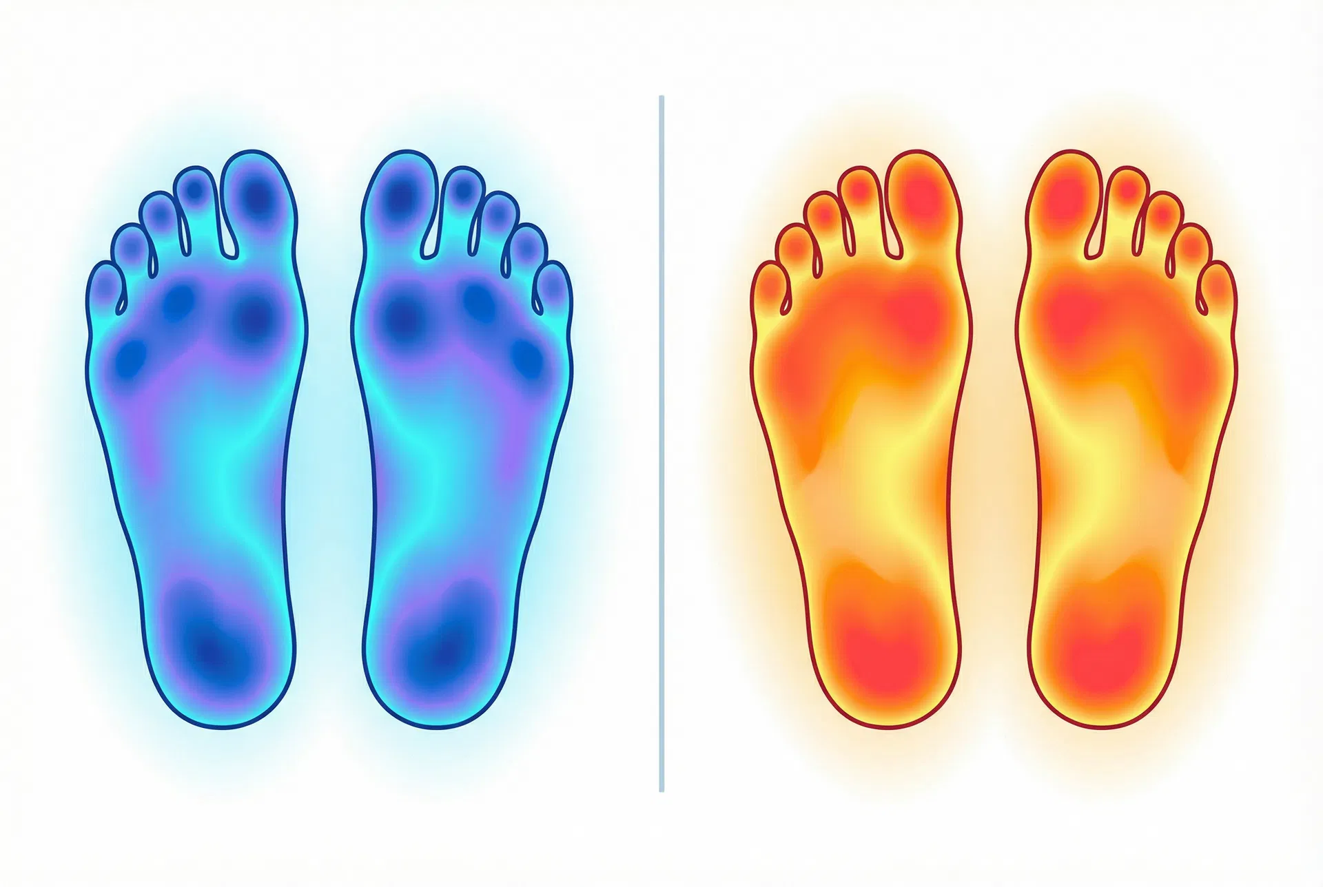 Thermographie avant/après activation TRPV1 — pieds froids vs pieds chauds