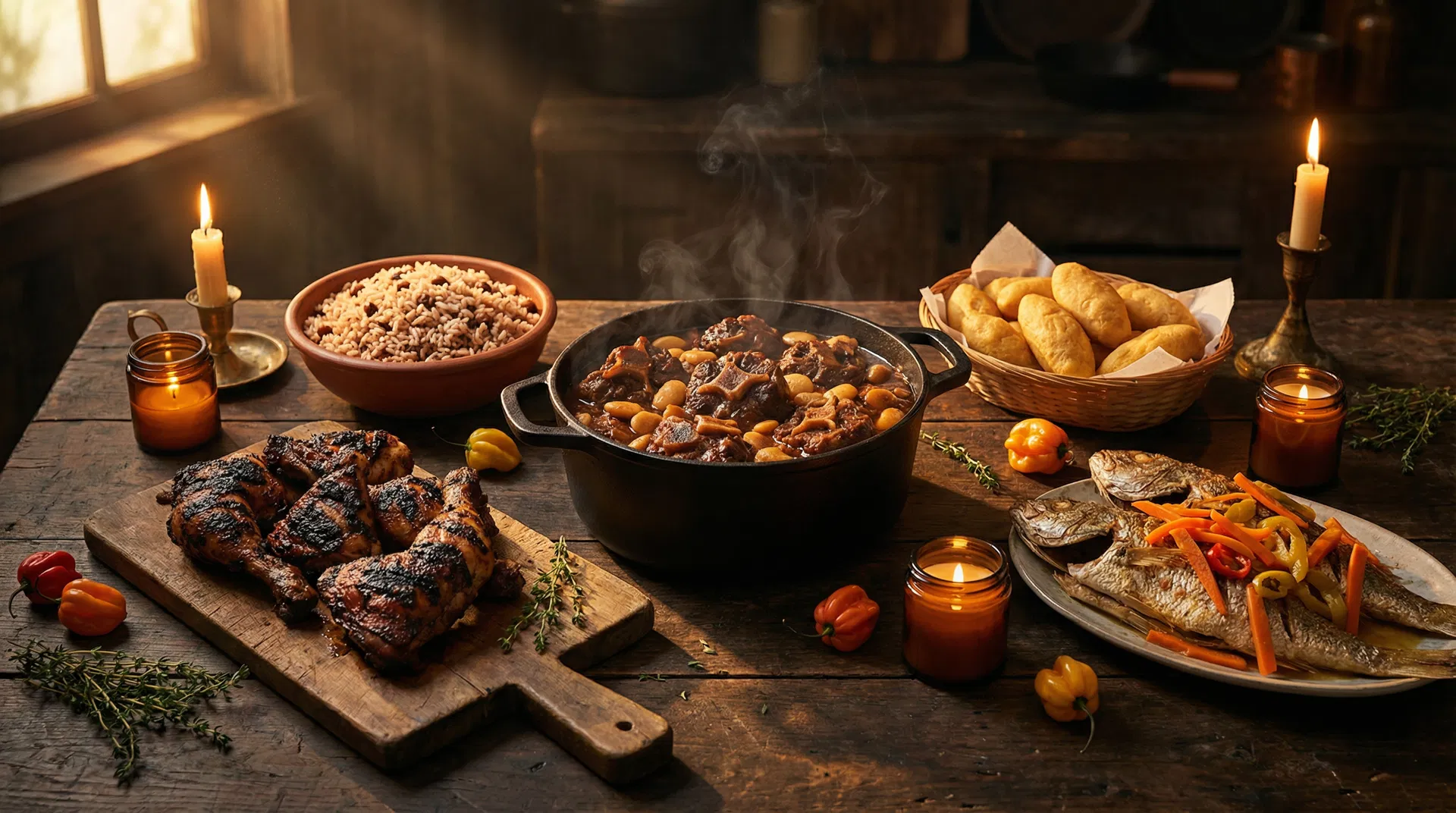 Jamaican food spread