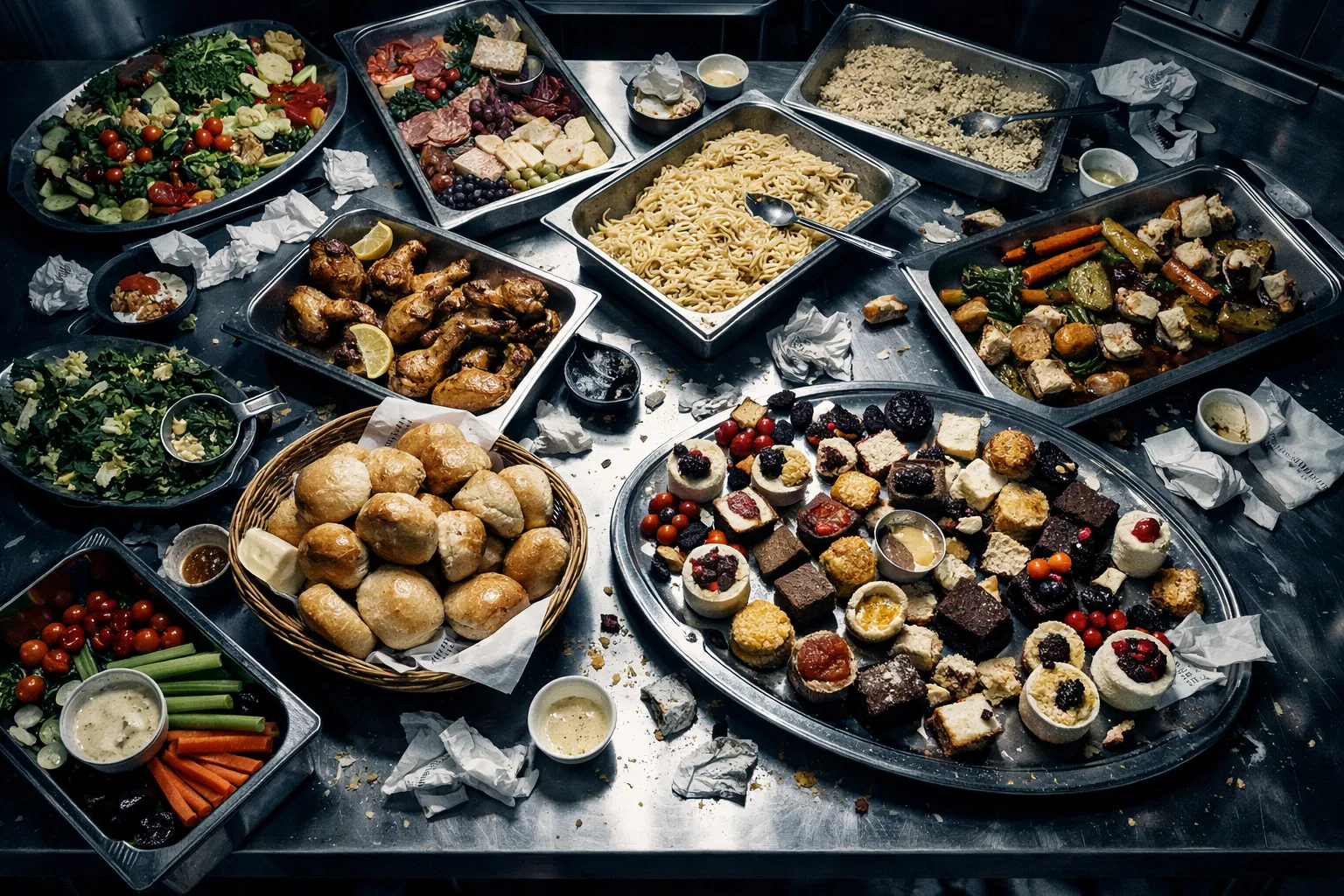 Surplus food from a catering event that Purple Link rescues and redistributes