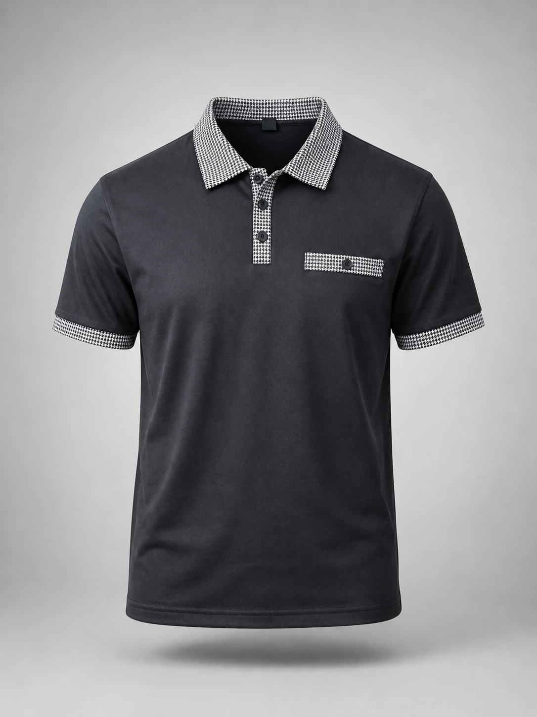 Polo homme noir à col contrasté 