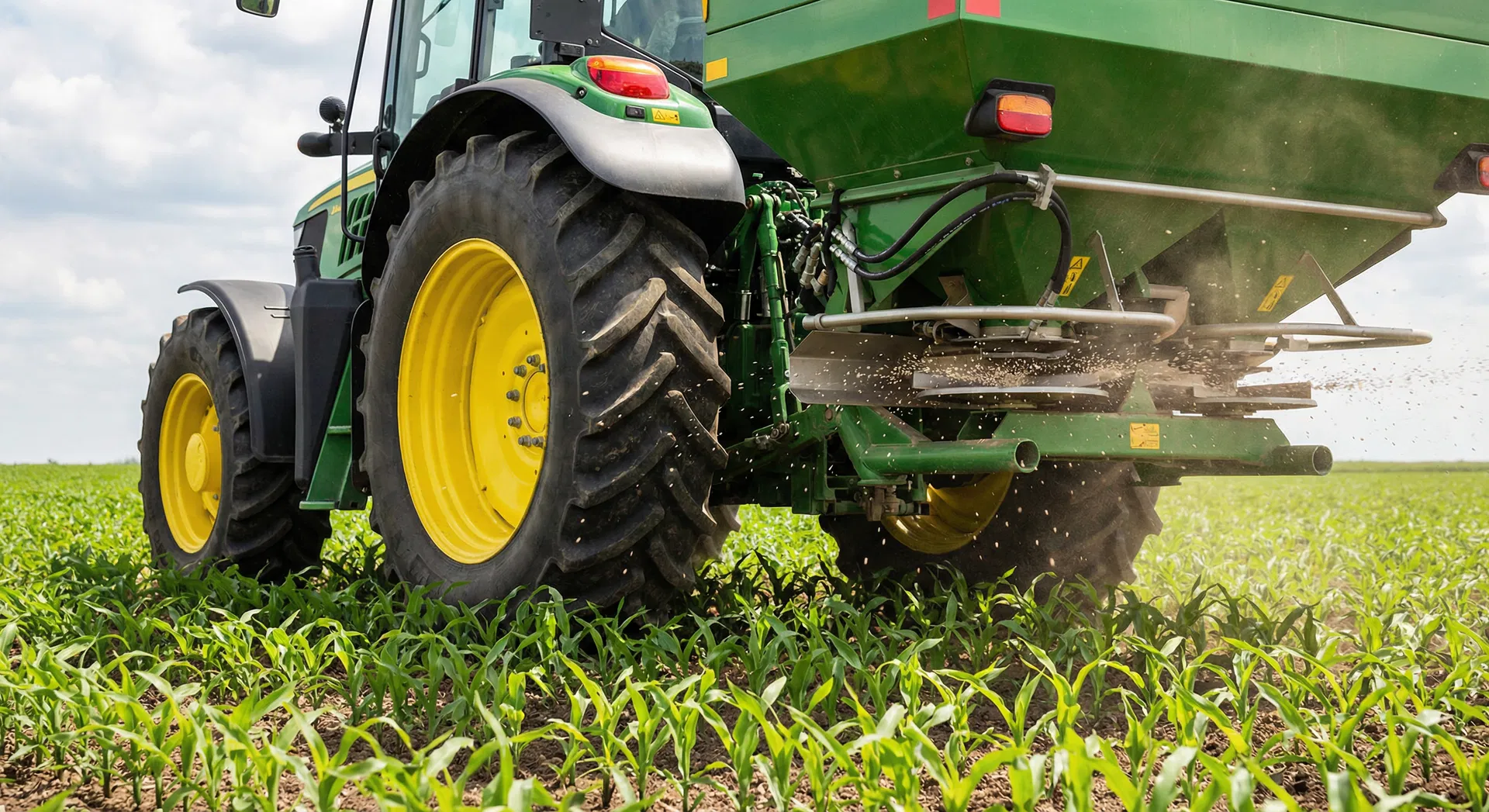 Máquina agrícola aplicando fertilizante