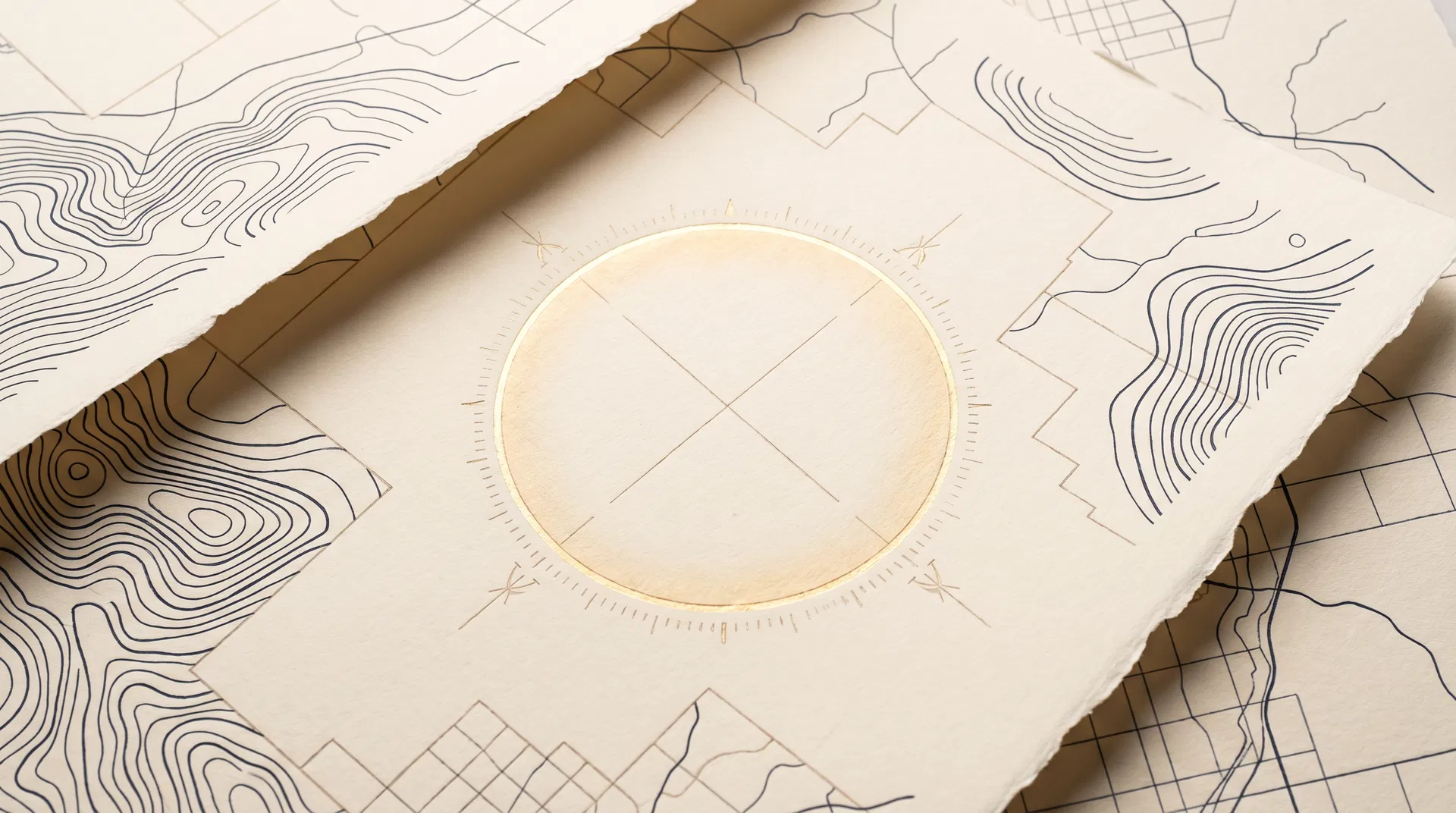 Abstract atlas-inspired composition with county geometry and contour lines representing Central Ohio coverage