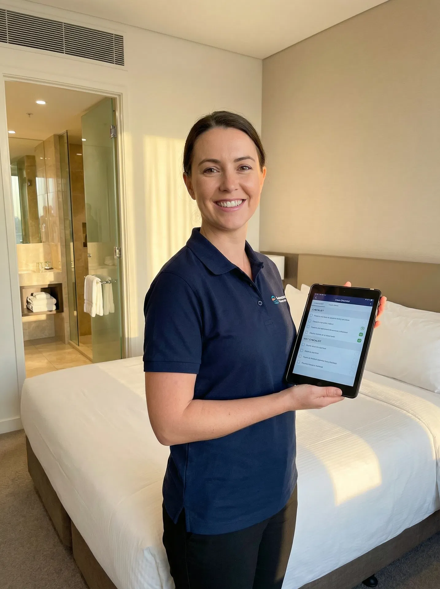 Professional cleaner using the Breezeway checklist app