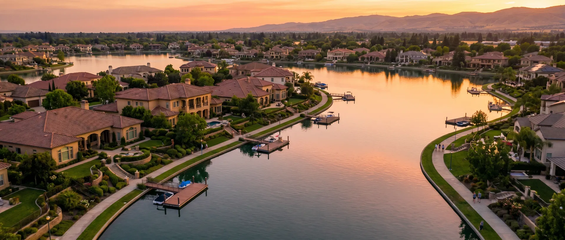 Woodward Lake aerial view at sunset