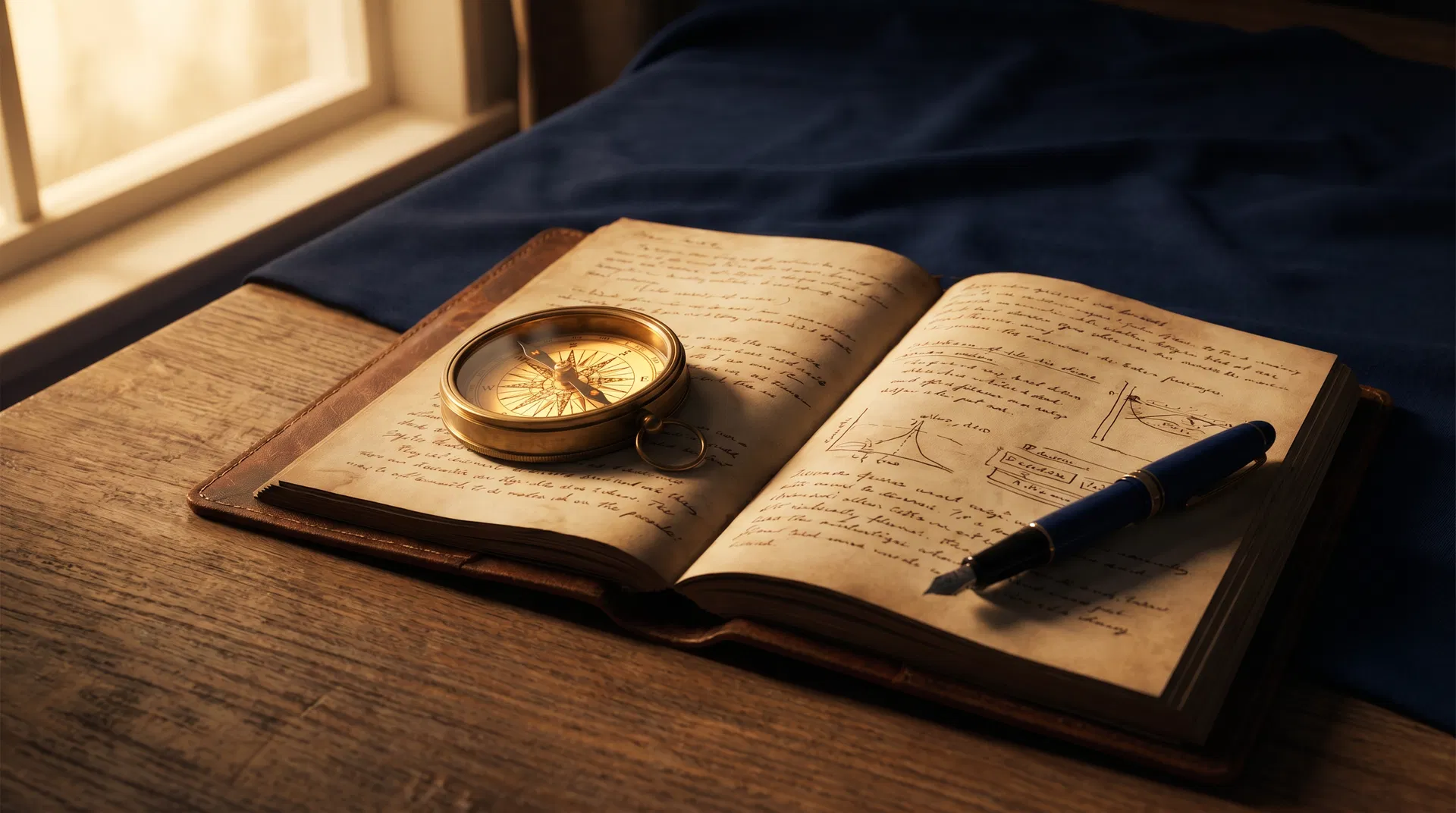 Compass and notebook