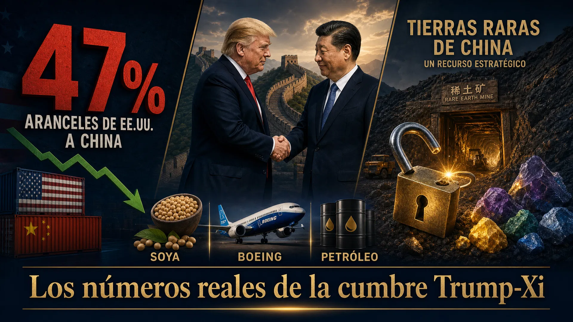 Los números reales de la cumbre Trump-Xi: aranceles del 57% al 47%, tierras raras suspendidas y soja reanudada