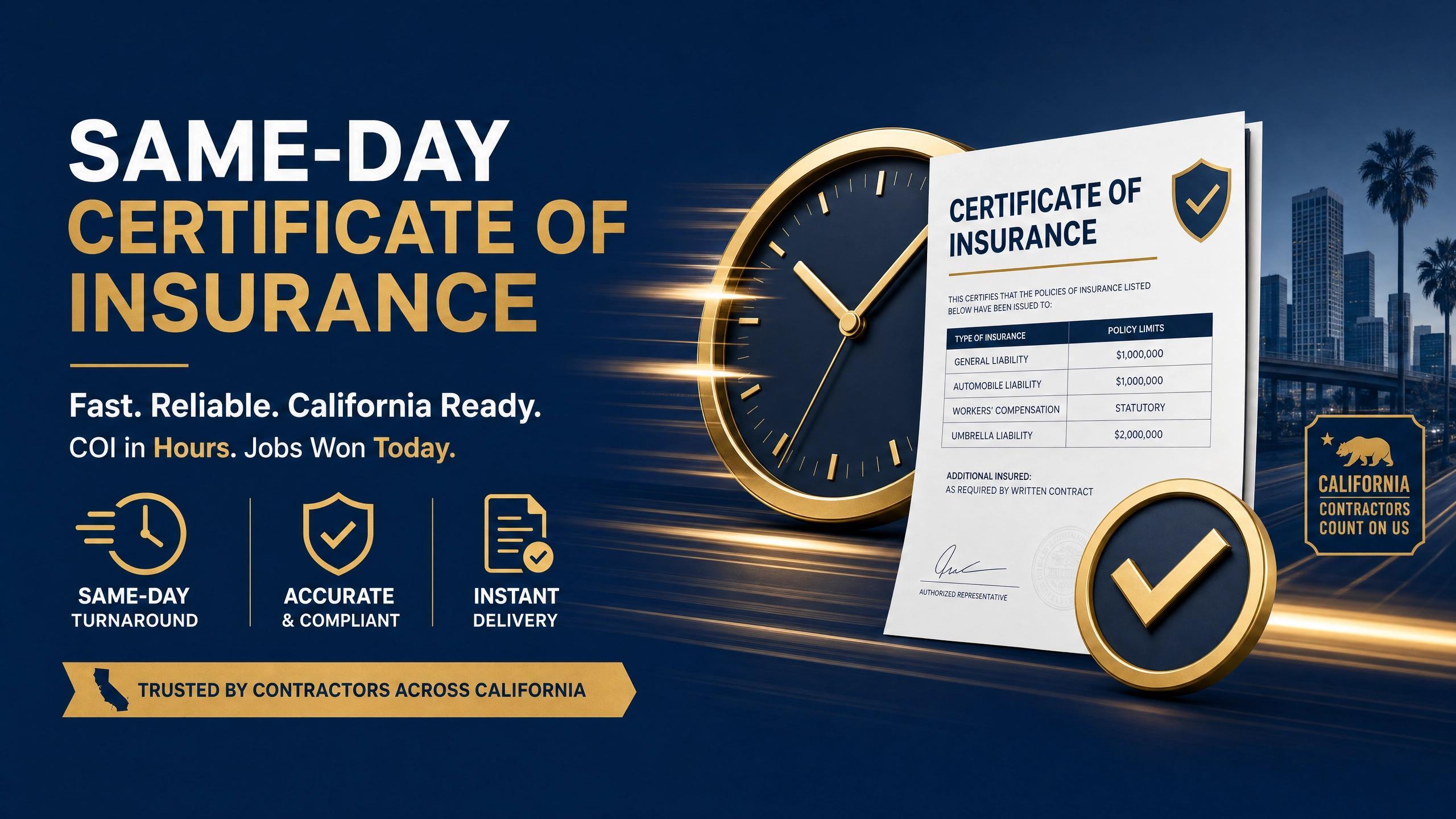 Same-Day Certificate of Insurance for California Contractors
