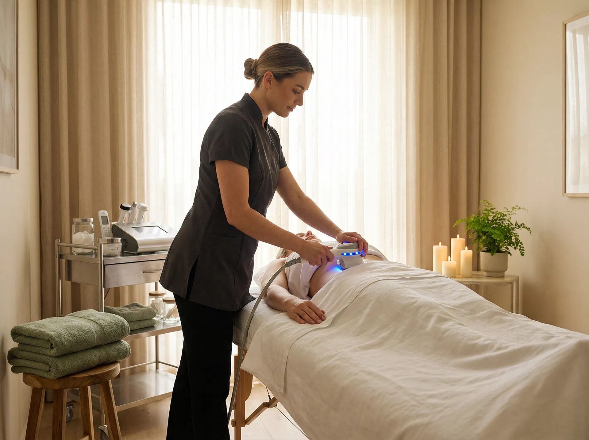 Professional body sculpting treatment in a client's home