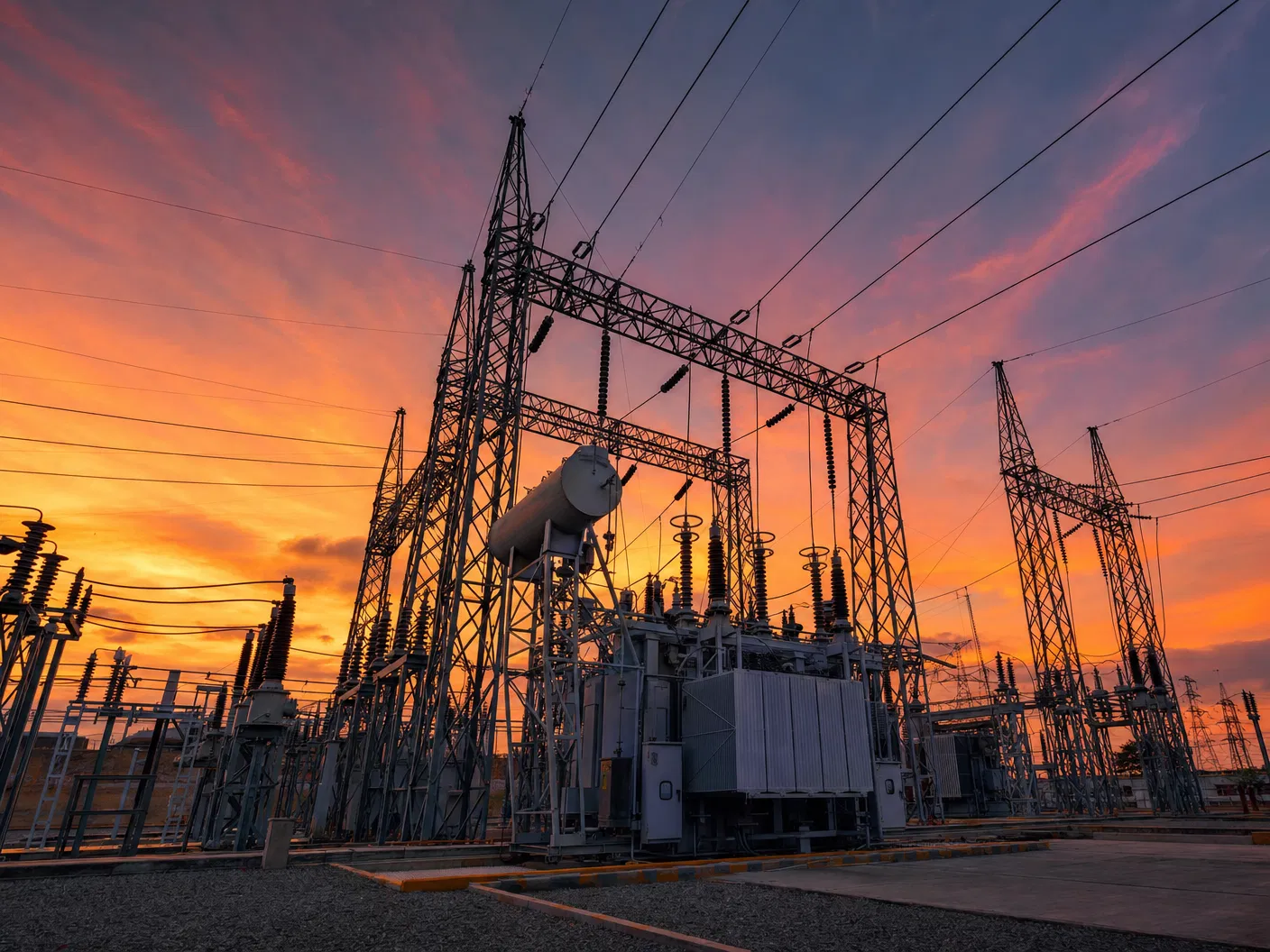 Power substation at dusk