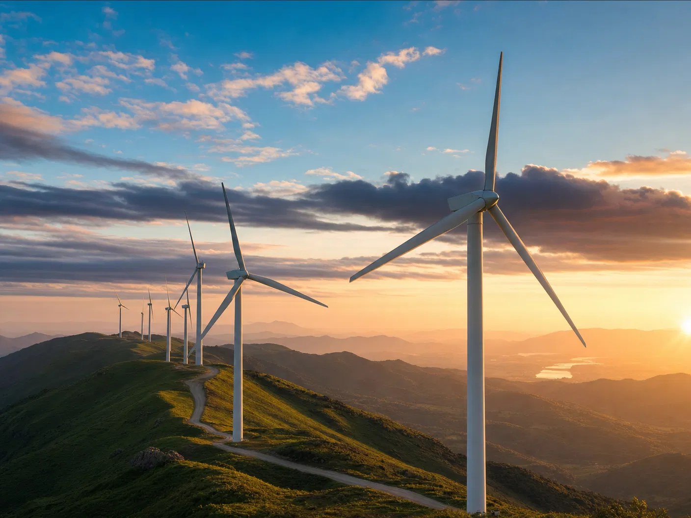 Wind turbines at sunset