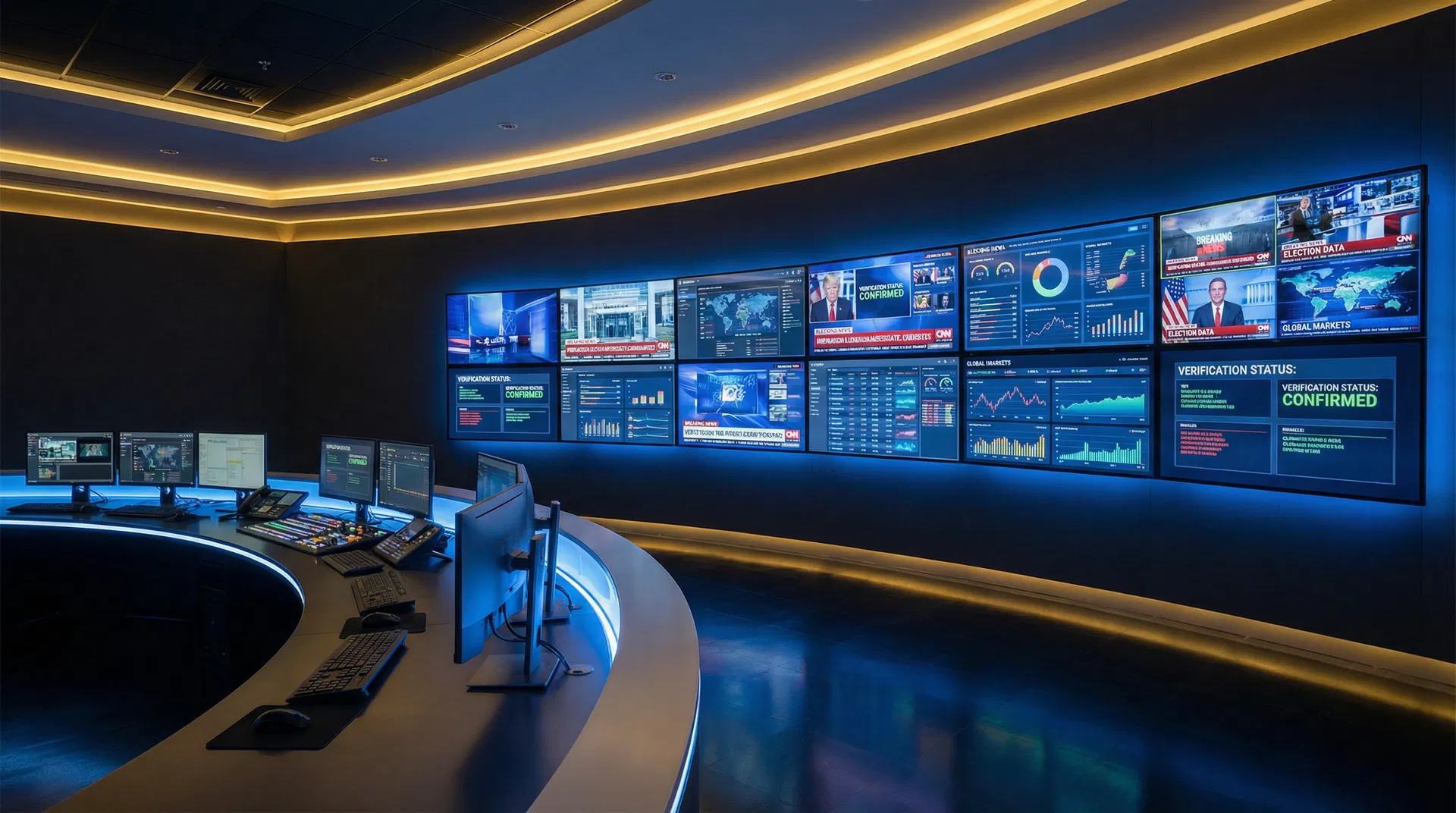 Modern TV newsroom control room