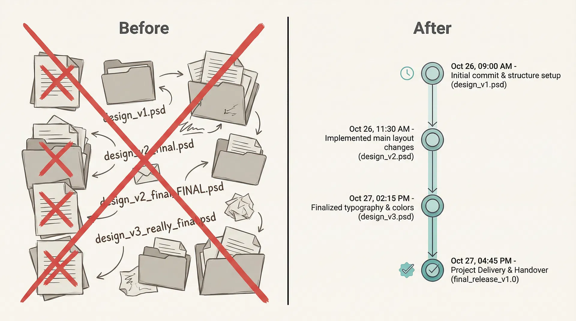 传统文件管理 vs Git 版本管理