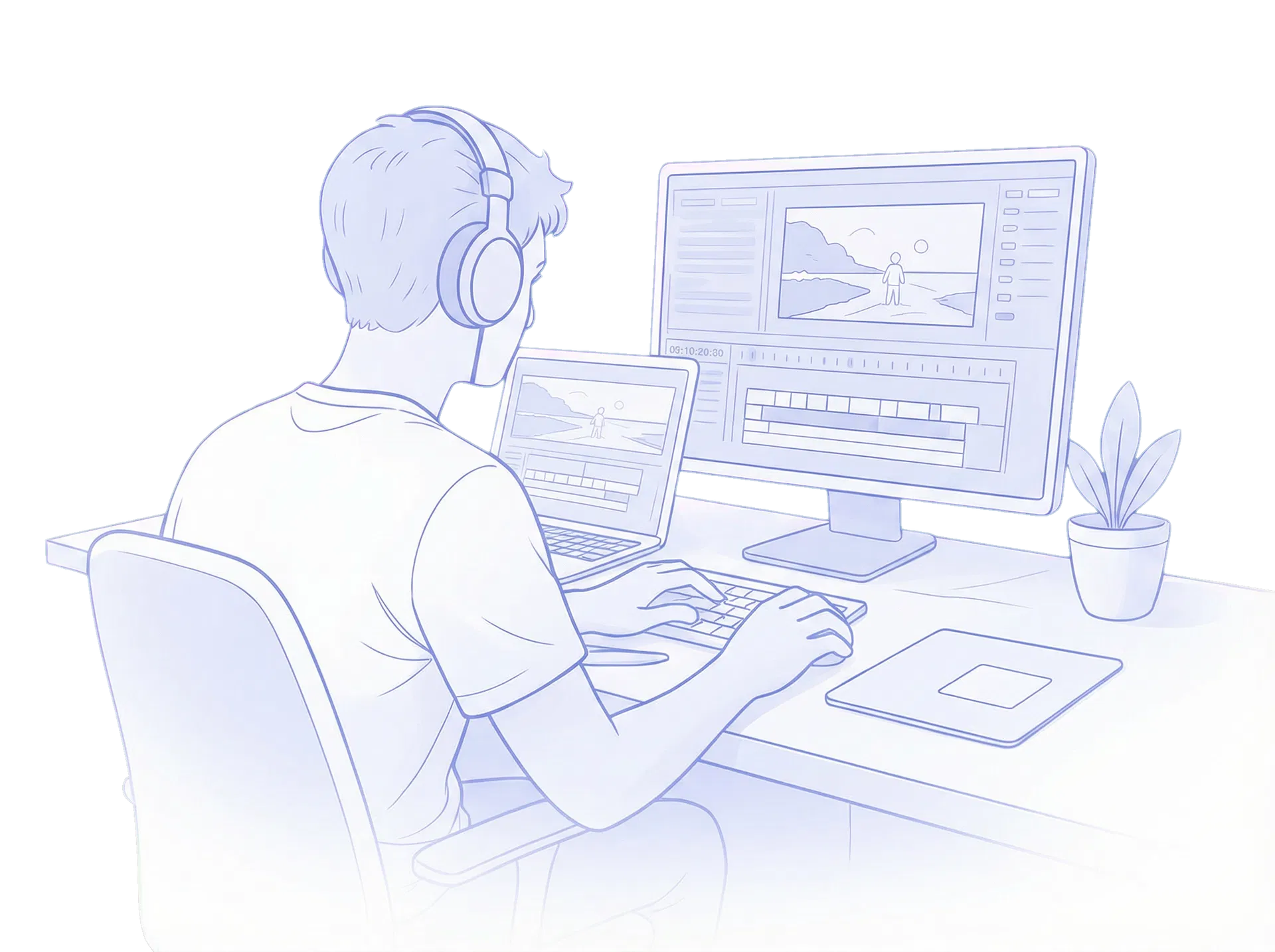 Video editor working at a professional setup