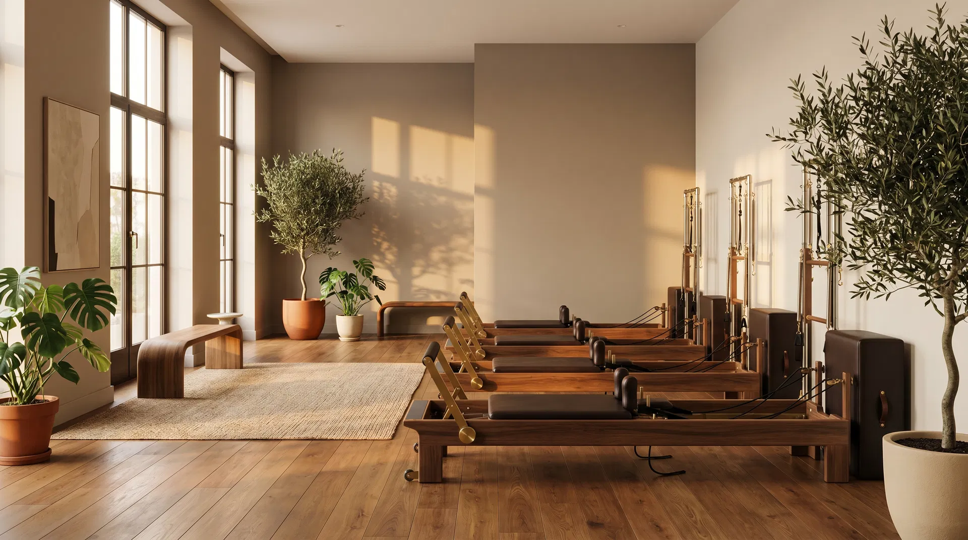 Interior del estudio de Pilates Reformer Áurea