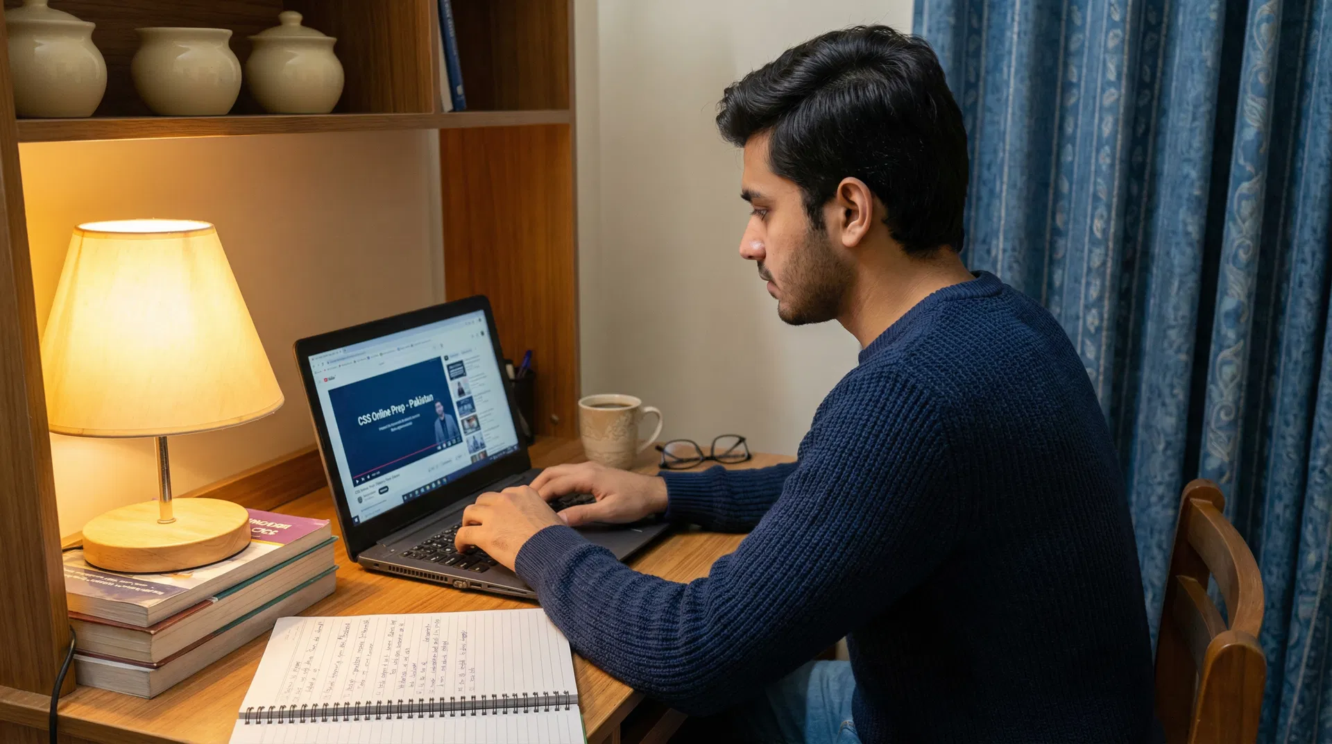 Student studying CSS online with laptop