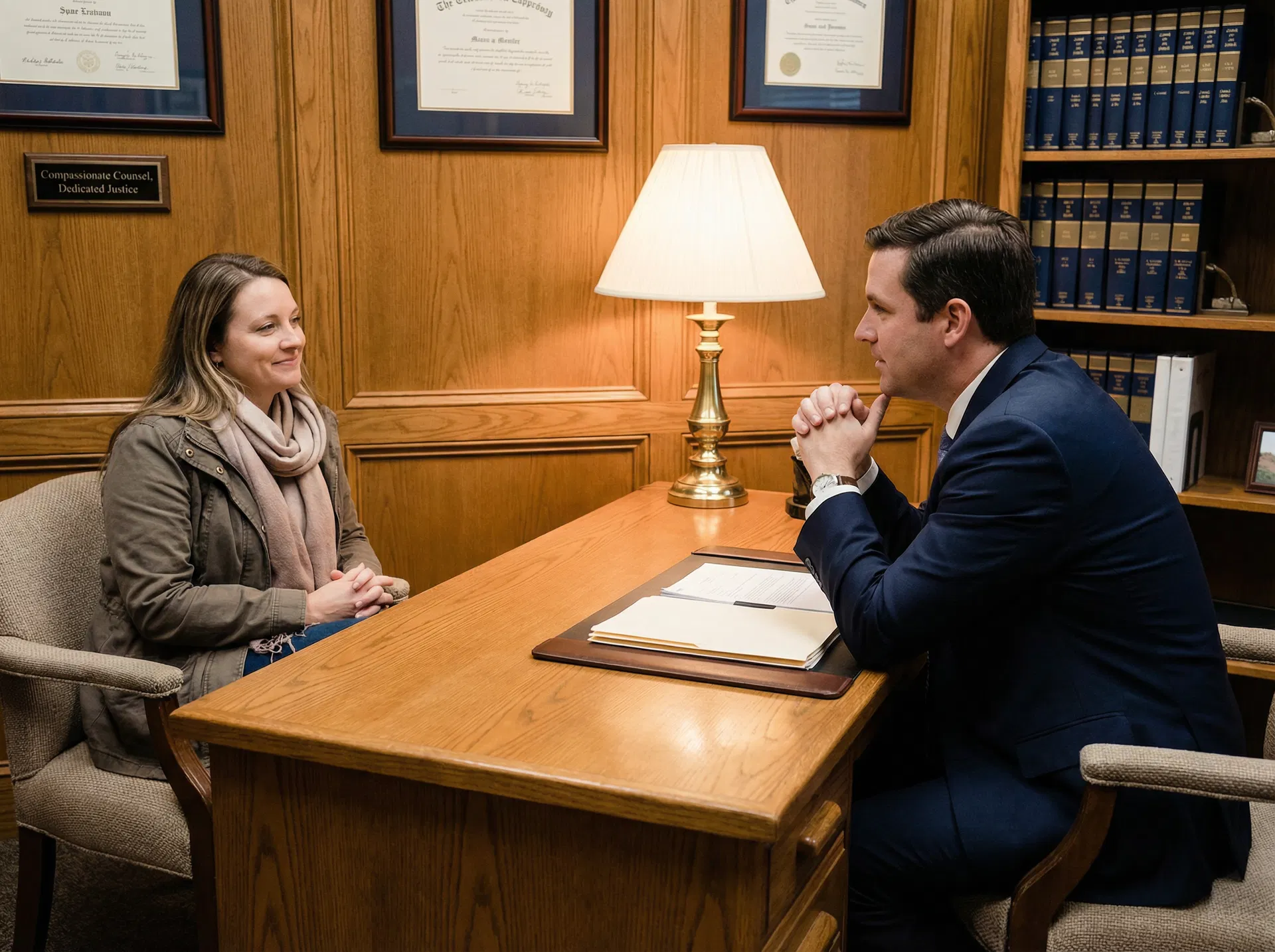 Abogado consultando con víctima de accidente de auto